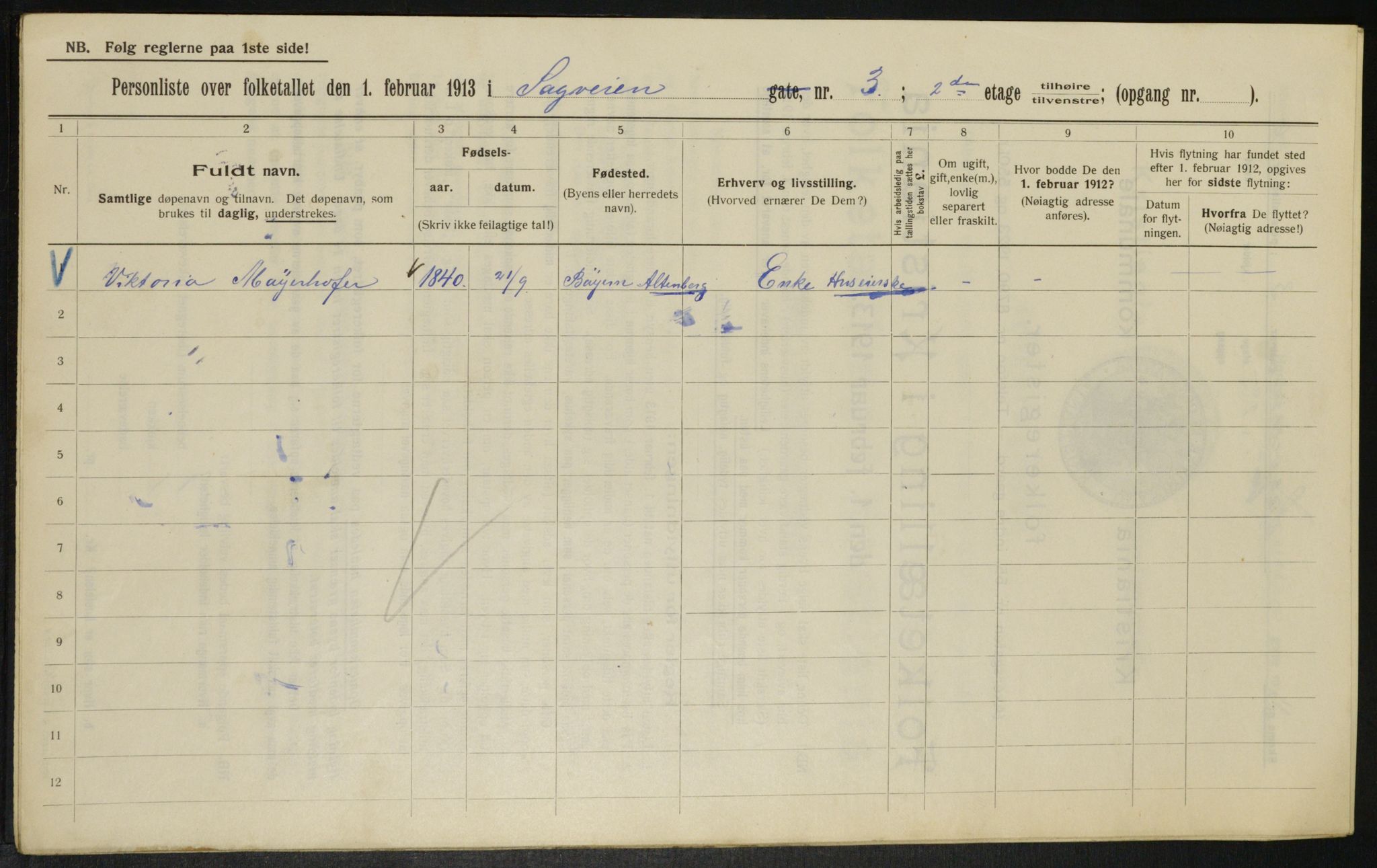 OBA, Municipal Census 1913 for Kristiania, 1913, p. 86433