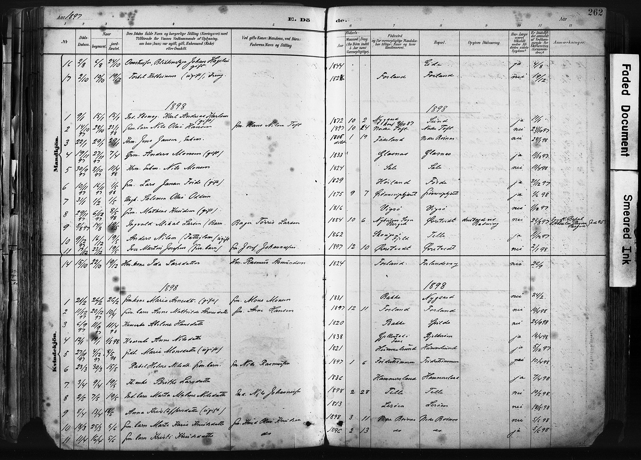 Sund sokneprestembete, AV/SAB-A-99930: Parish register (official) no. B 1, 1882-1907, p. 262