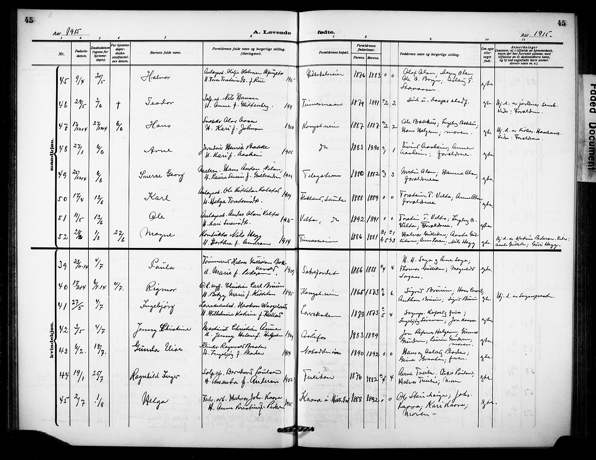 Notodden kirkebøker, AV/SAKO-A-290/G/Ga/L0001: Parish register (copy) no. 1, 1912-1923, p. 45