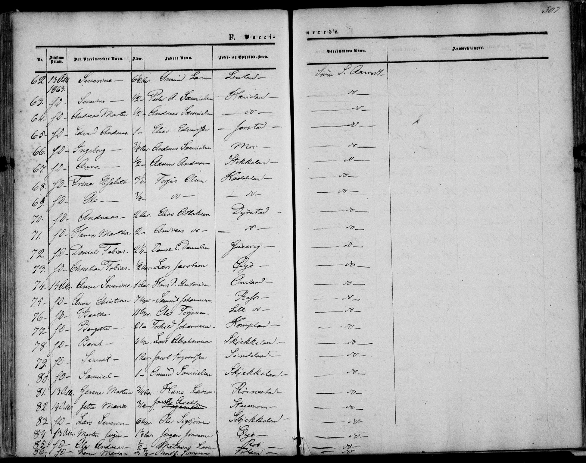 Kvinesdal sokneprestkontor, AV/SAK-1111-0026/F/Fa/Fab/L0006: Parish register (official) no. A 6, 1857-1869, p. 307