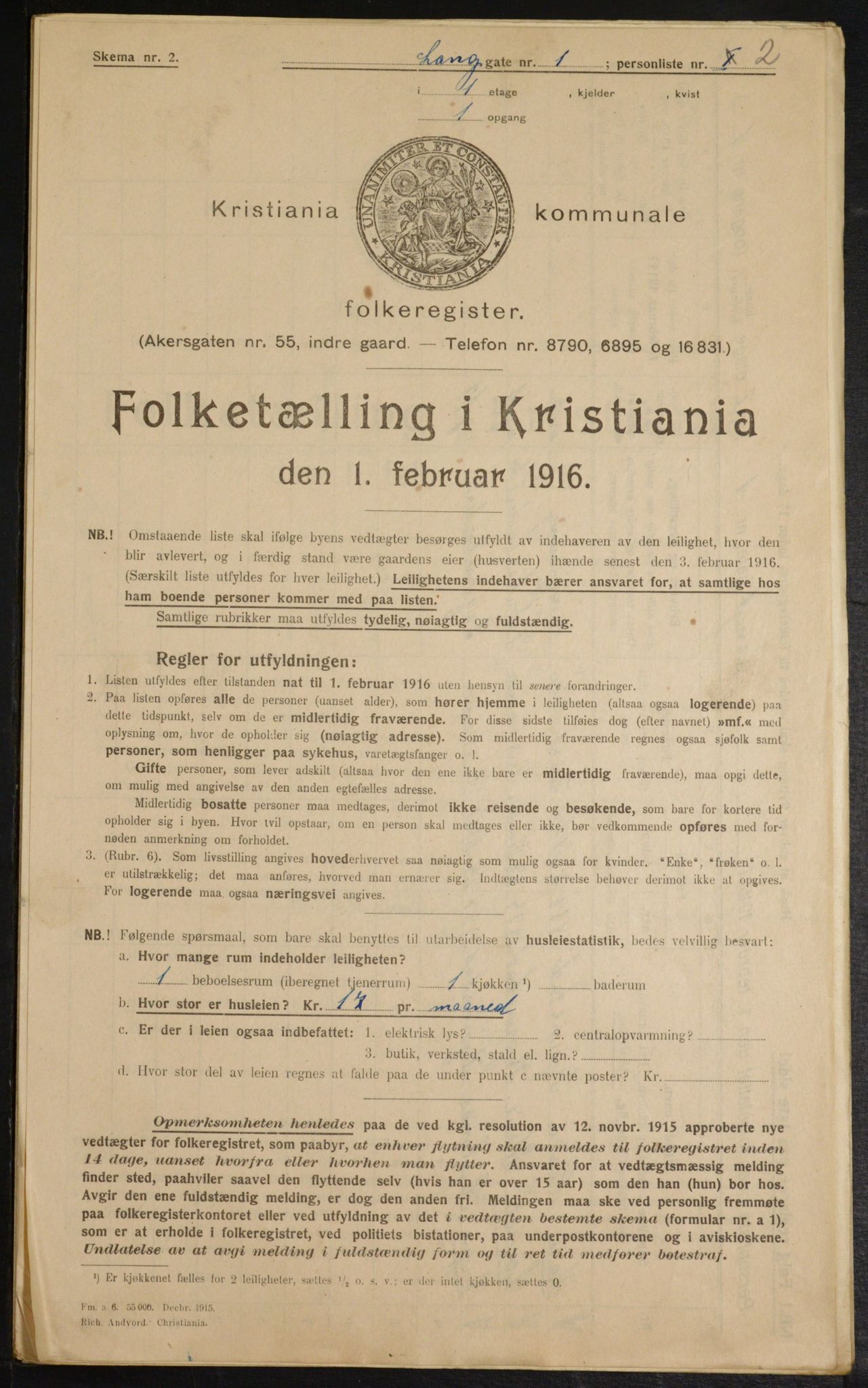 OBA, Municipal Census 1916 for Kristiania, 1916, p. 57608