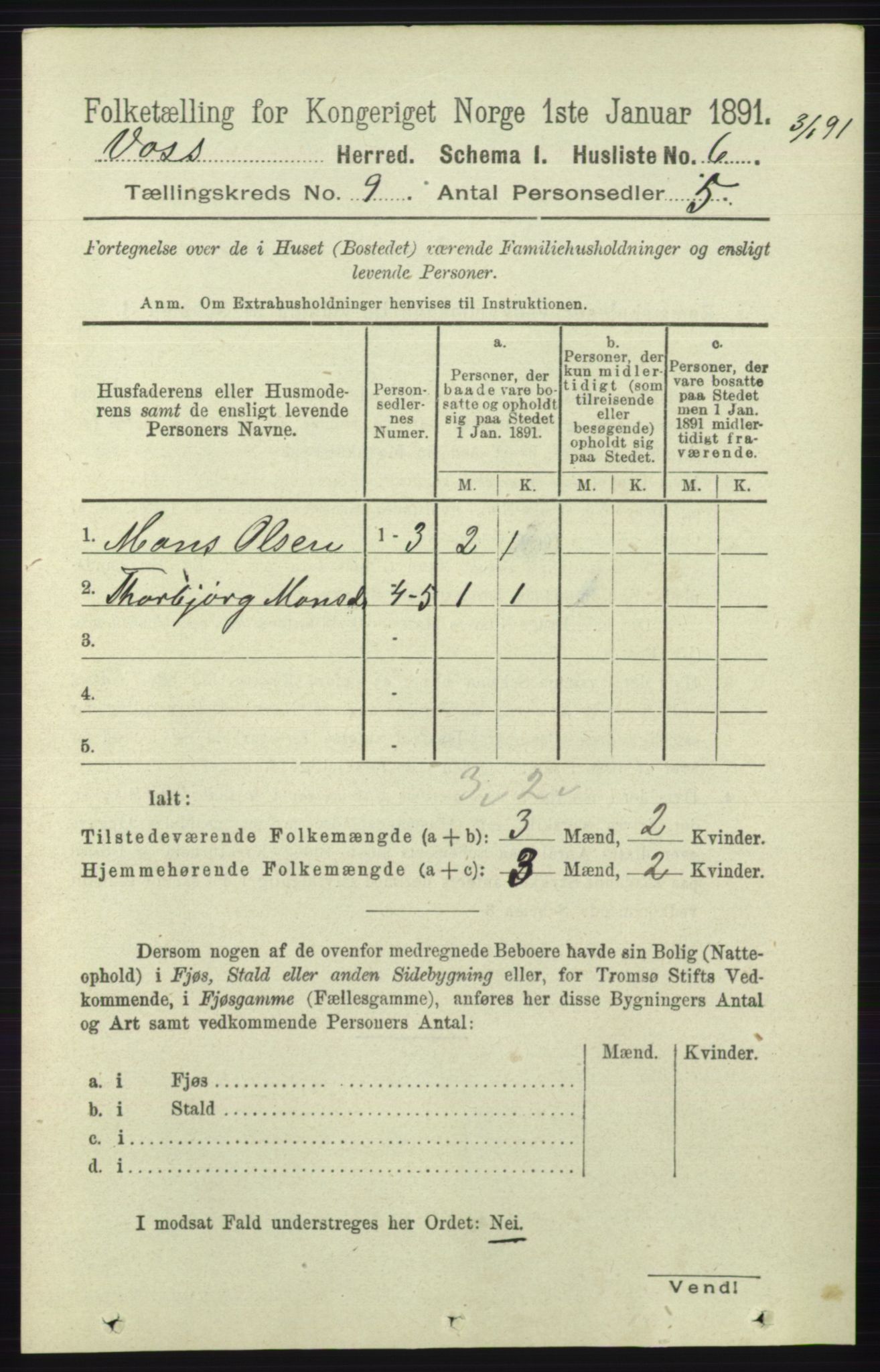 RA, 1891 census for 1235 Voss, 1891, p. 4649