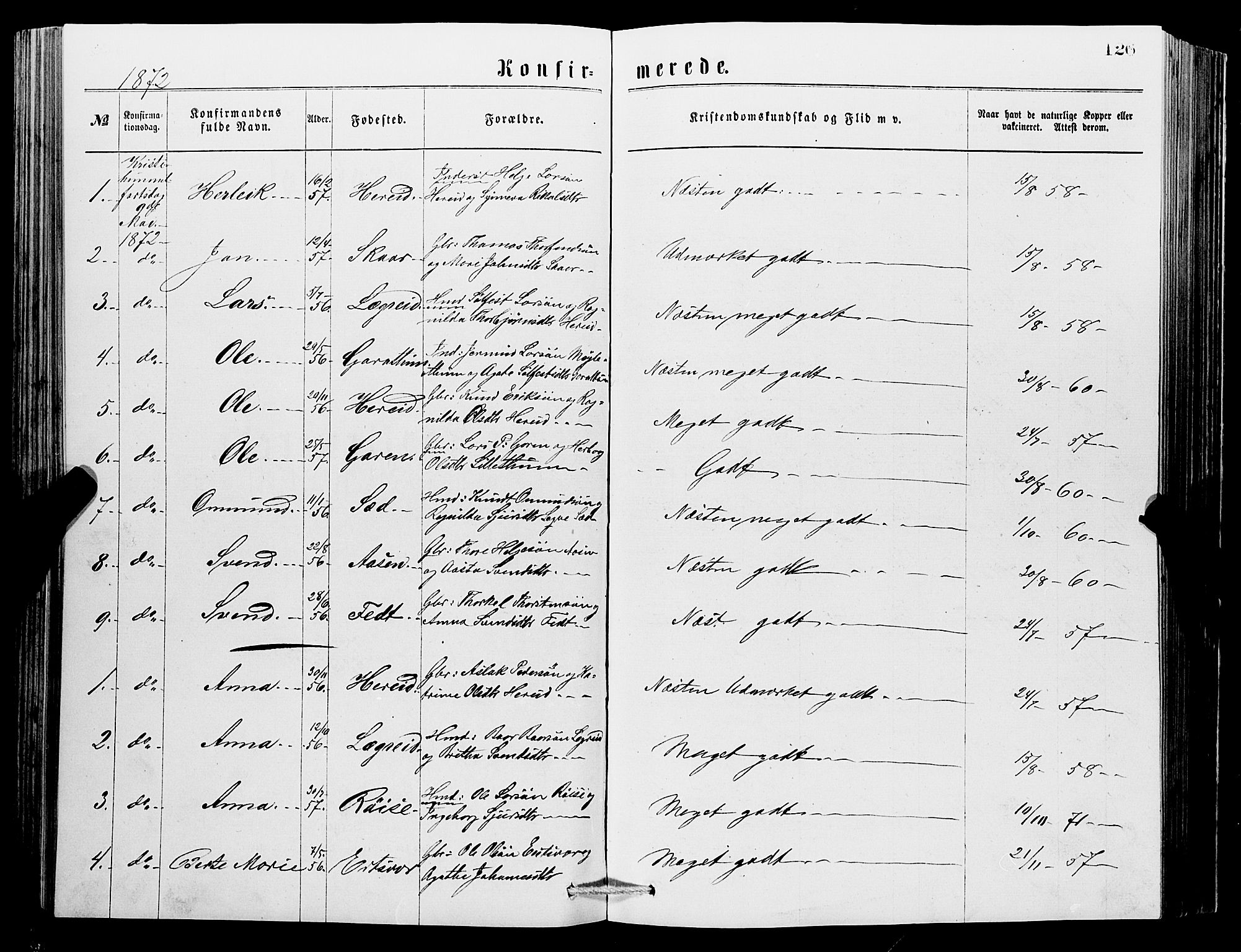 Ullensvang sokneprestembete, SAB/A-78701/H/Hab: Parish register (copy) no. C 2, 1871-1899, p. 126