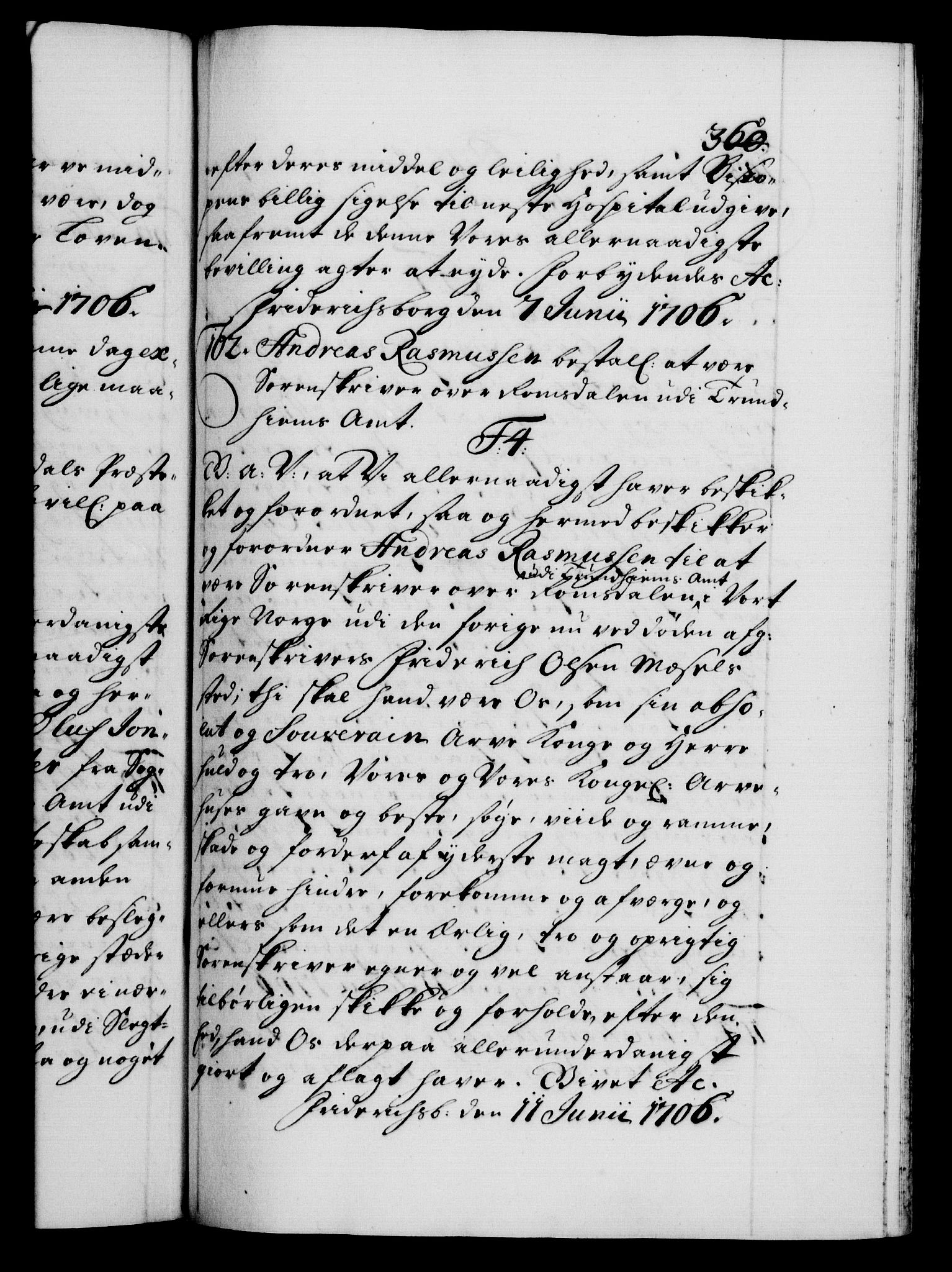 Danske Kanselli 1572-1799, AV/RA-EA-3023/F/Fc/Fca/Fcaa/L0019: Norske registre, 1704-1707, p. 360a