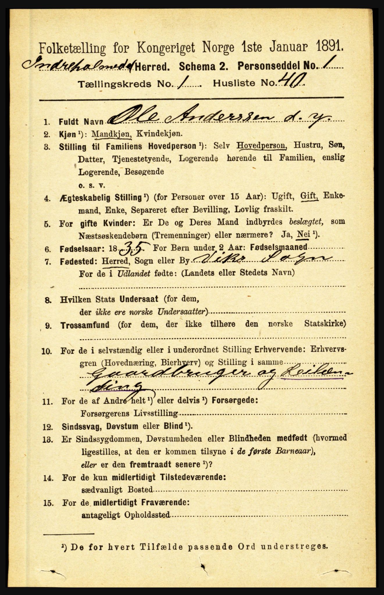 RA, 1891 census for 1430 Indre Holmedal, 1891, p. 369