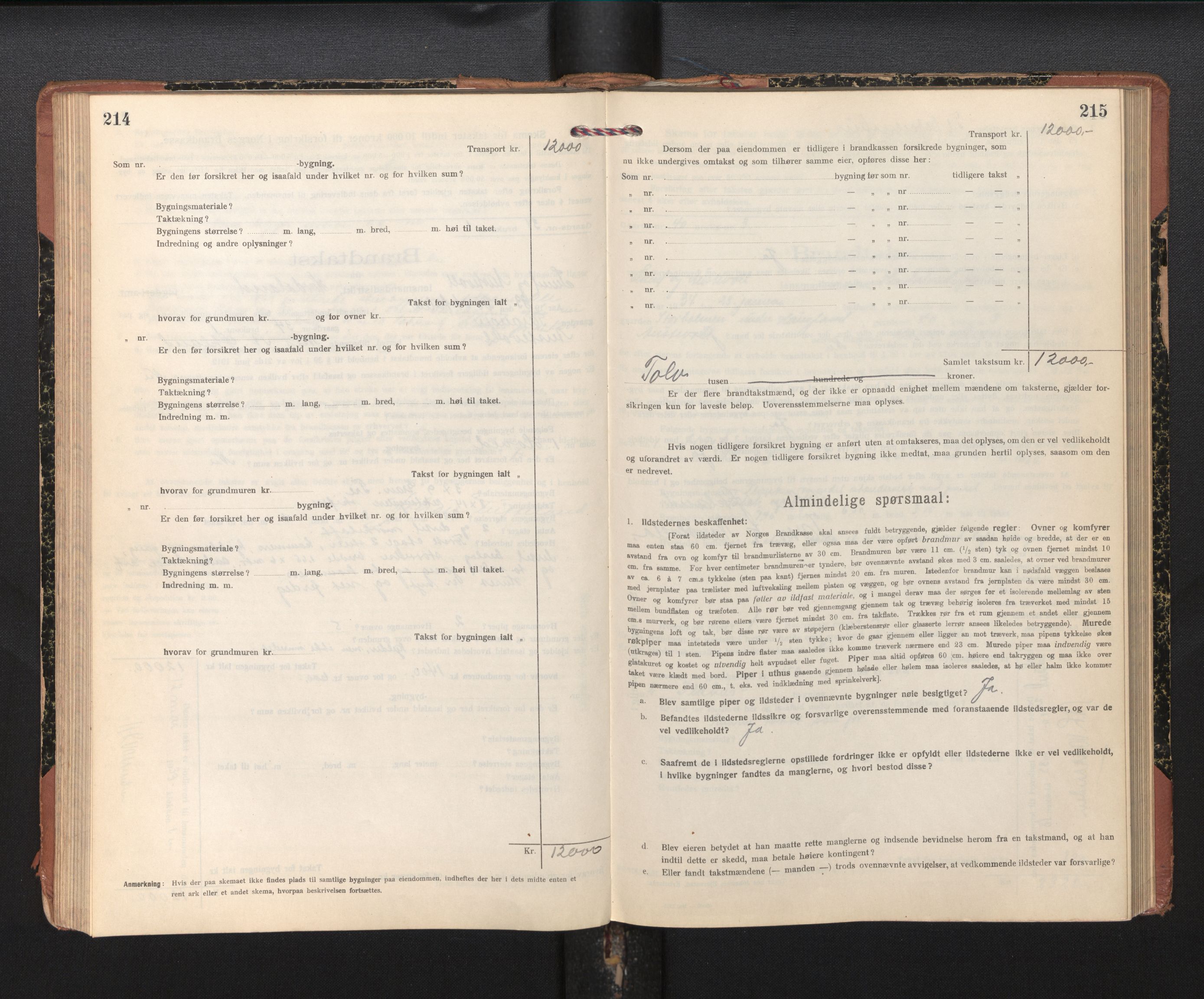 Lensmannen i Sund og Austevoll, AV/SAB-A-35201/0012/L0004: Branntakstprotokoll, skjematakst, 1917-1949, p. 214-215