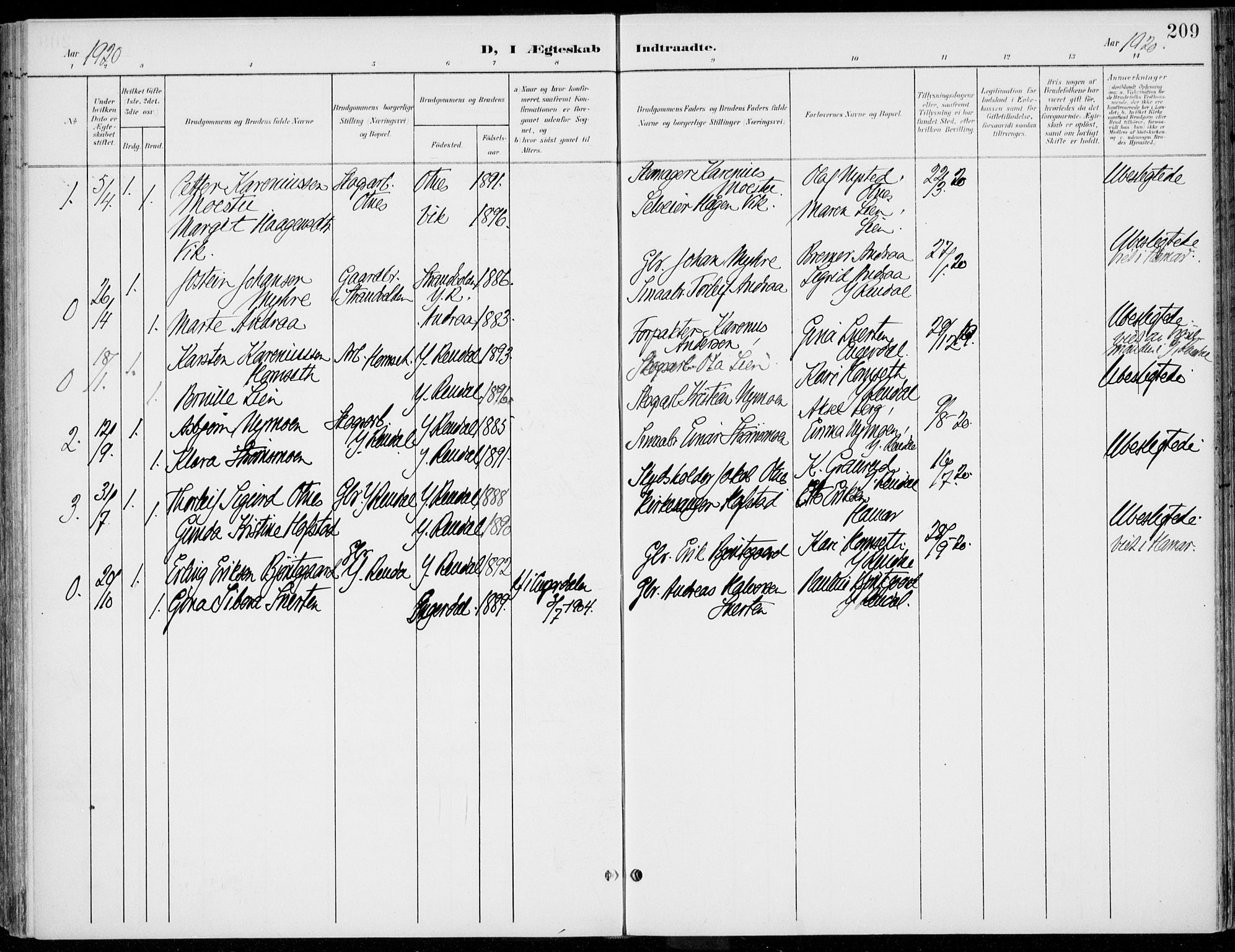 Rendalen prestekontor, SAH/PREST-054/H/Ha/Haa/L0011: Parish register (official) no. 11, 1901-1925, p. 209