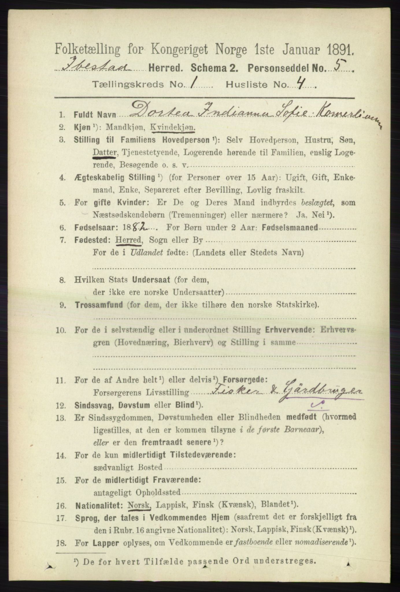 RA, 1891 census for 1917 Ibestad, 1891, p. 141