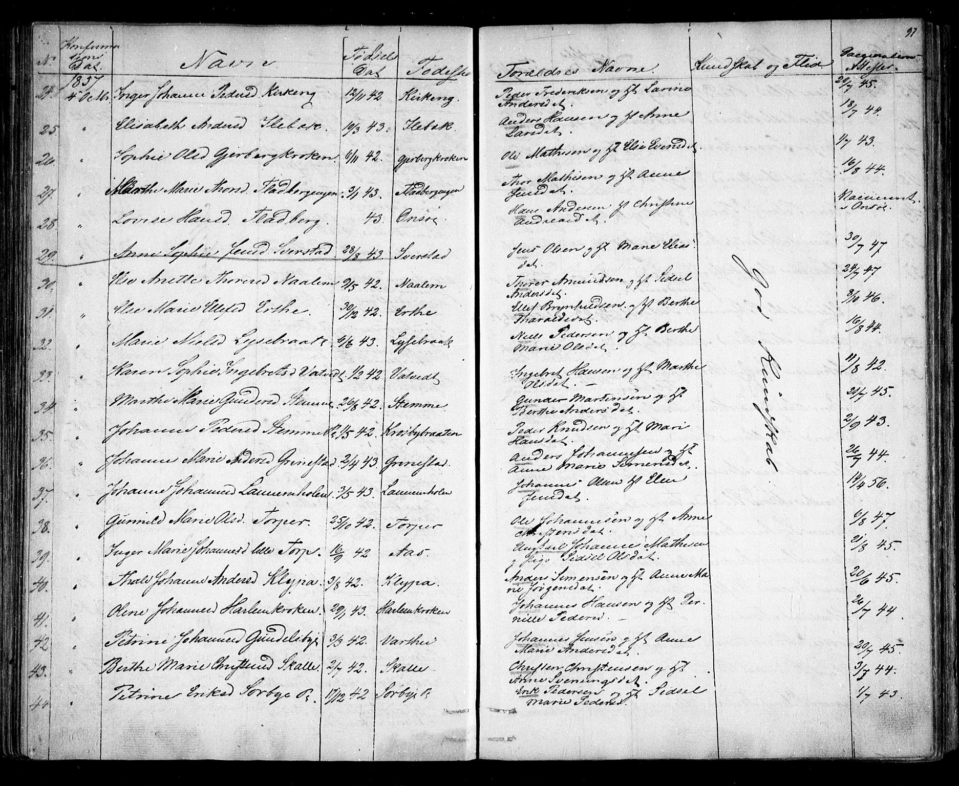 Rakkestad prestekontor Kirkebøker, AV/SAO-A-2008/F/Fa/L0010: Parish register (official) no. I 10, 1857-1861, p. 97