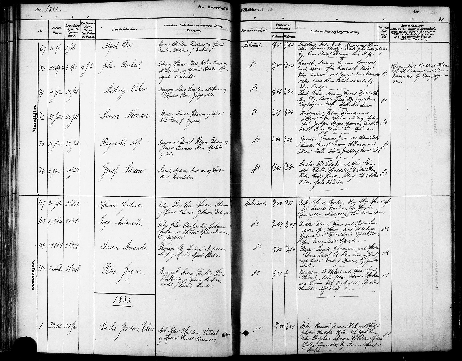 Ministerialprotokoller, klokkerbøker og fødselsregistre - Møre og Romsdal, SAT/A-1454/529/L0454: Parish register (official) no. 529A04, 1878-1885, p. 84