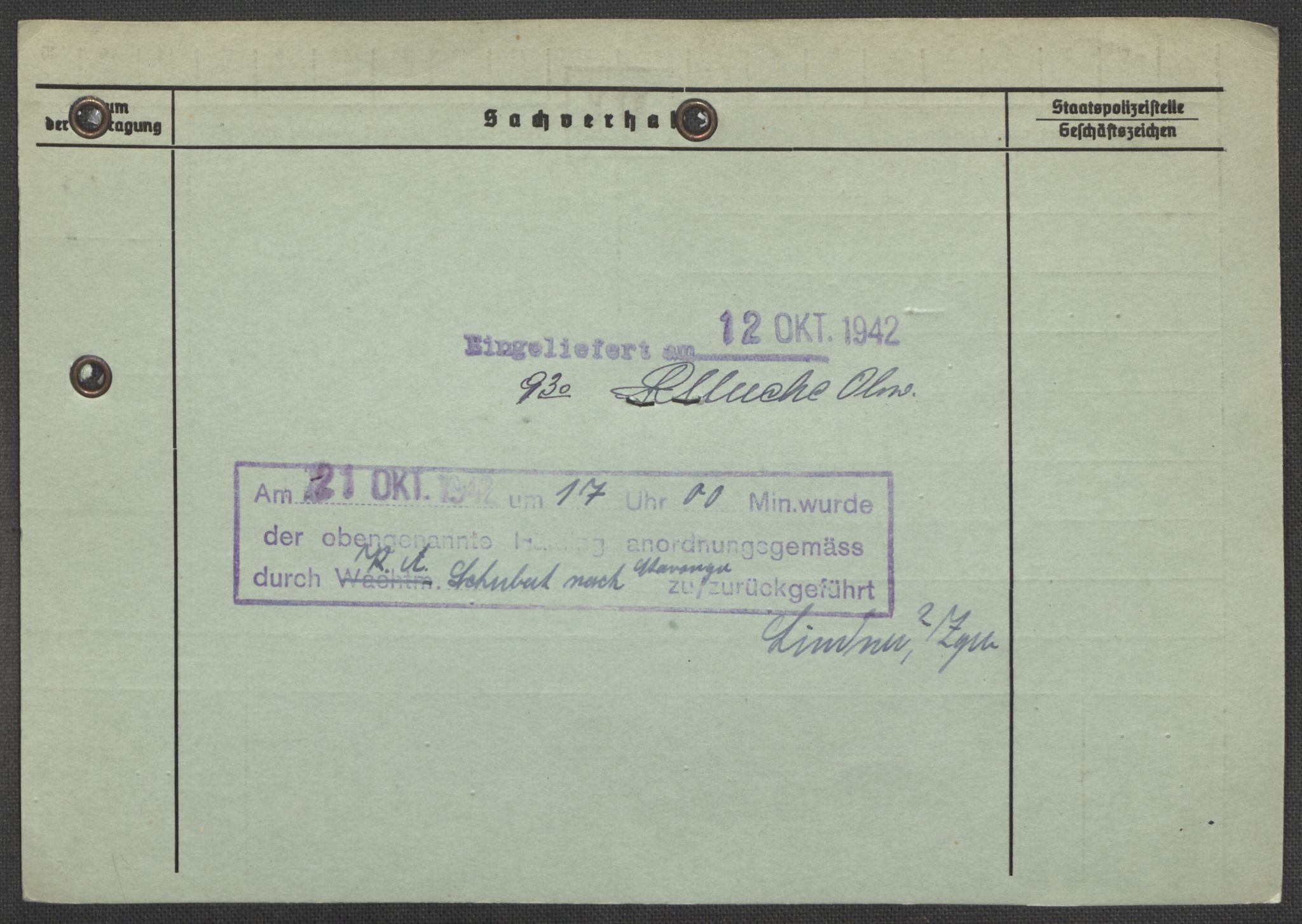 Befehlshaber der Sicherheitspolizei und des SD, RA/RAFA-5969/E/Ea/Eaa/L0008: Register over norske fanger i Møllergata 19: Oelze-Ru, 1940-1945, p. 441