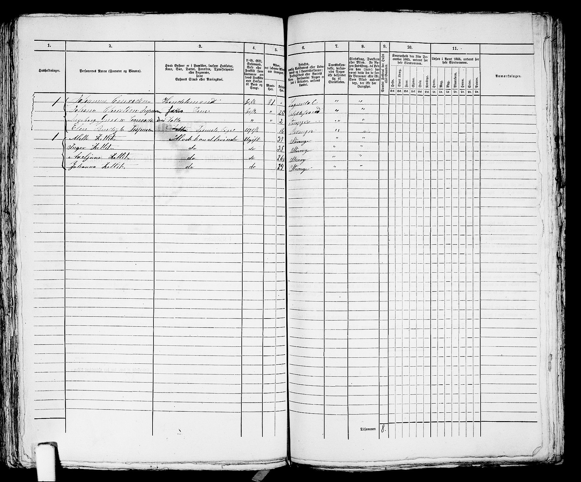 RA, 1865 census for Stavanger, 1865, p. 1825