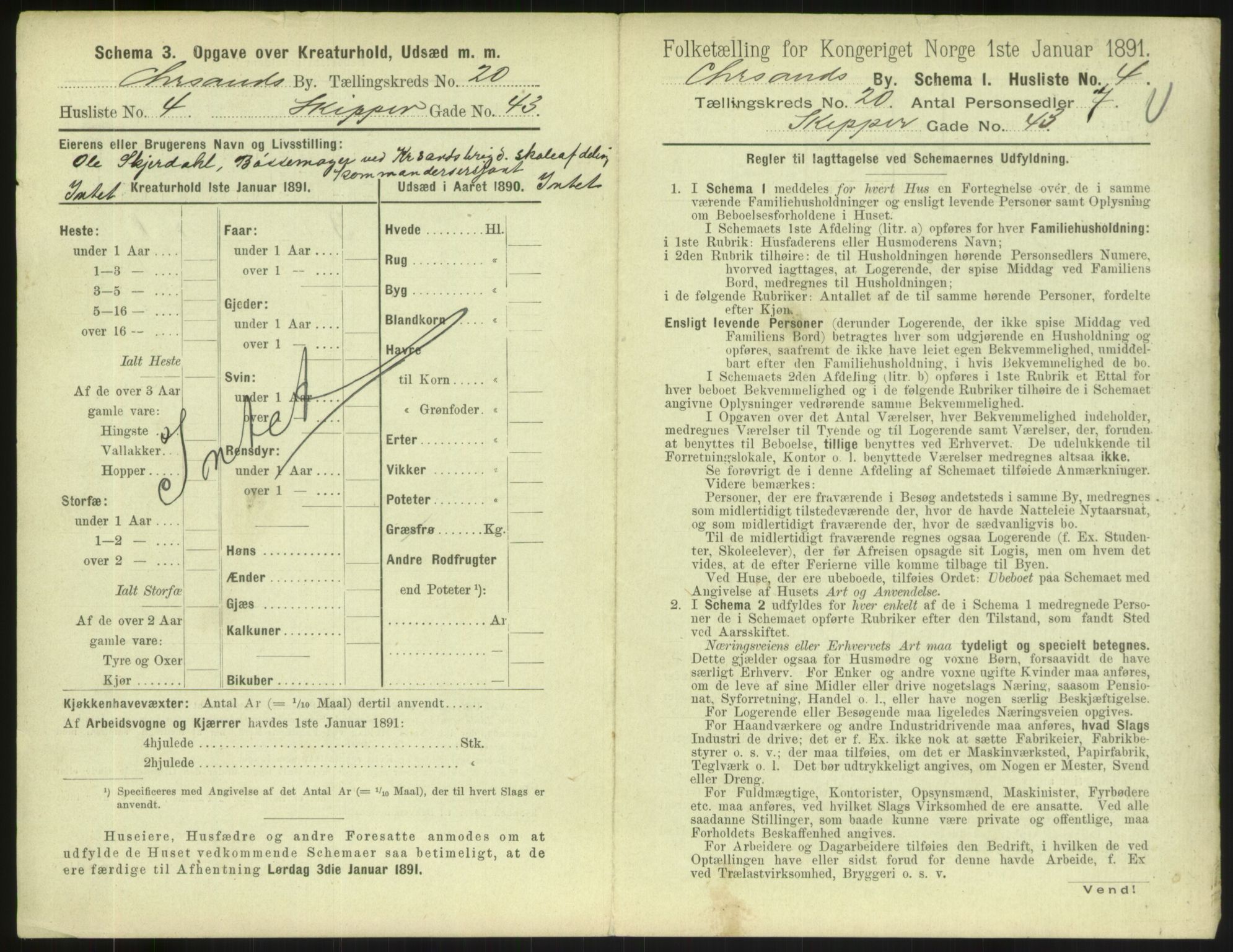 RA, 1891 census for 1001 Kristiansand, 1891, p. 1122