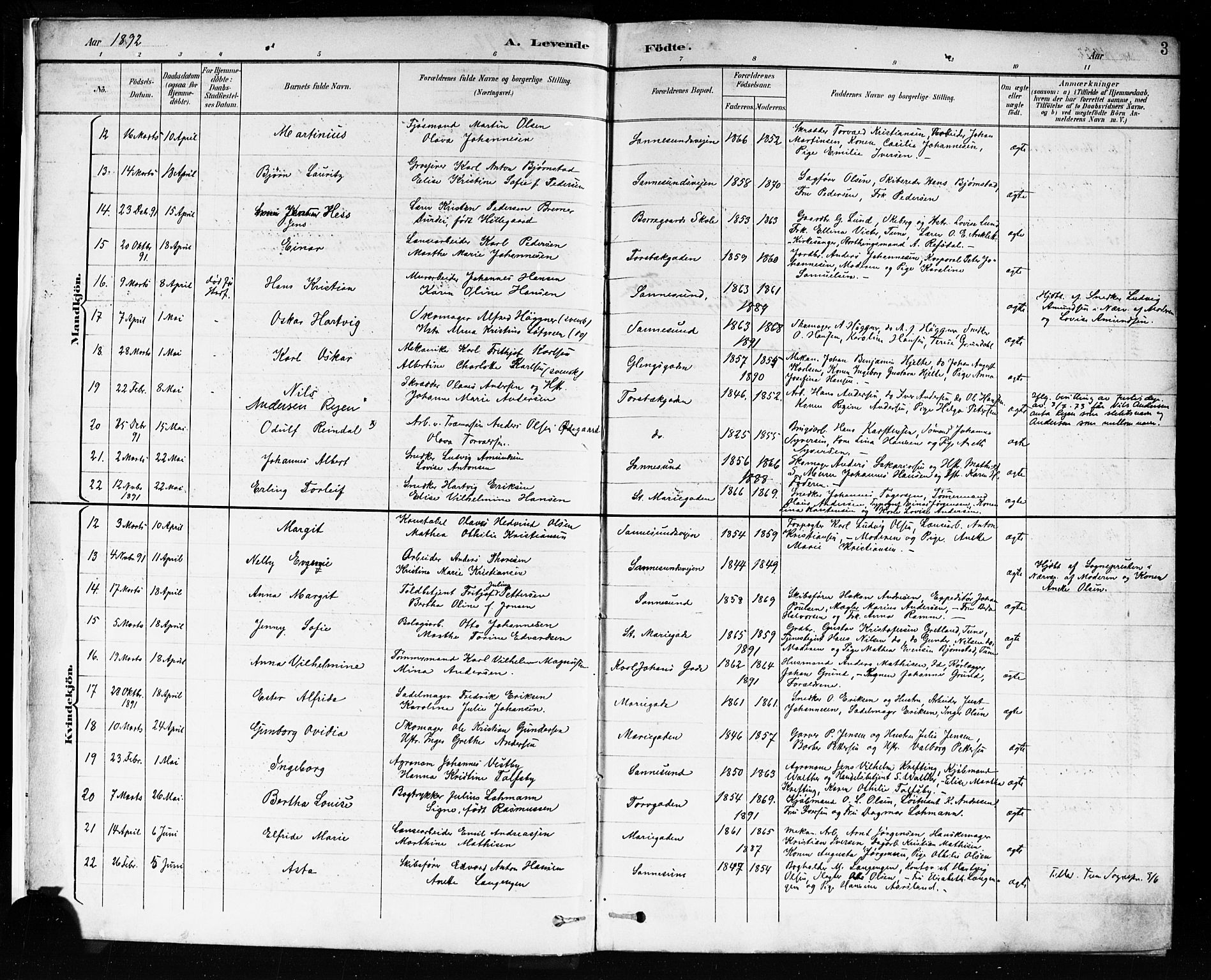 Sarpsborg prestekontor Kirkebøker, AV/SAO-A-2006/F/Fa/L0004: Parish register (official) no. 4, 1892-1899, p. 3