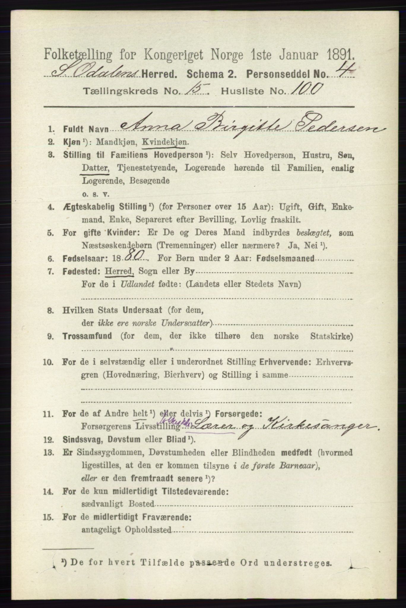 RA, 1891 census for 0419 Sør-Odal, 1891, p. 7177