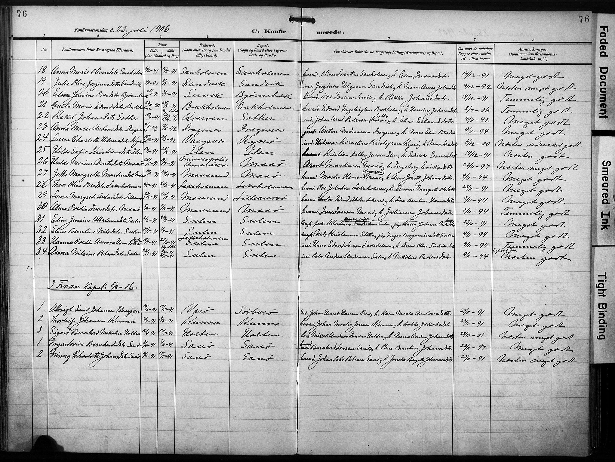 Ministerialprotokoller, klokkerbøker og fødselsregistre - Sør-Trøndelag, AV/SAT-A-1456/640/L0580: Parish register (official) no. 640A05, 1902-1910, p. 76