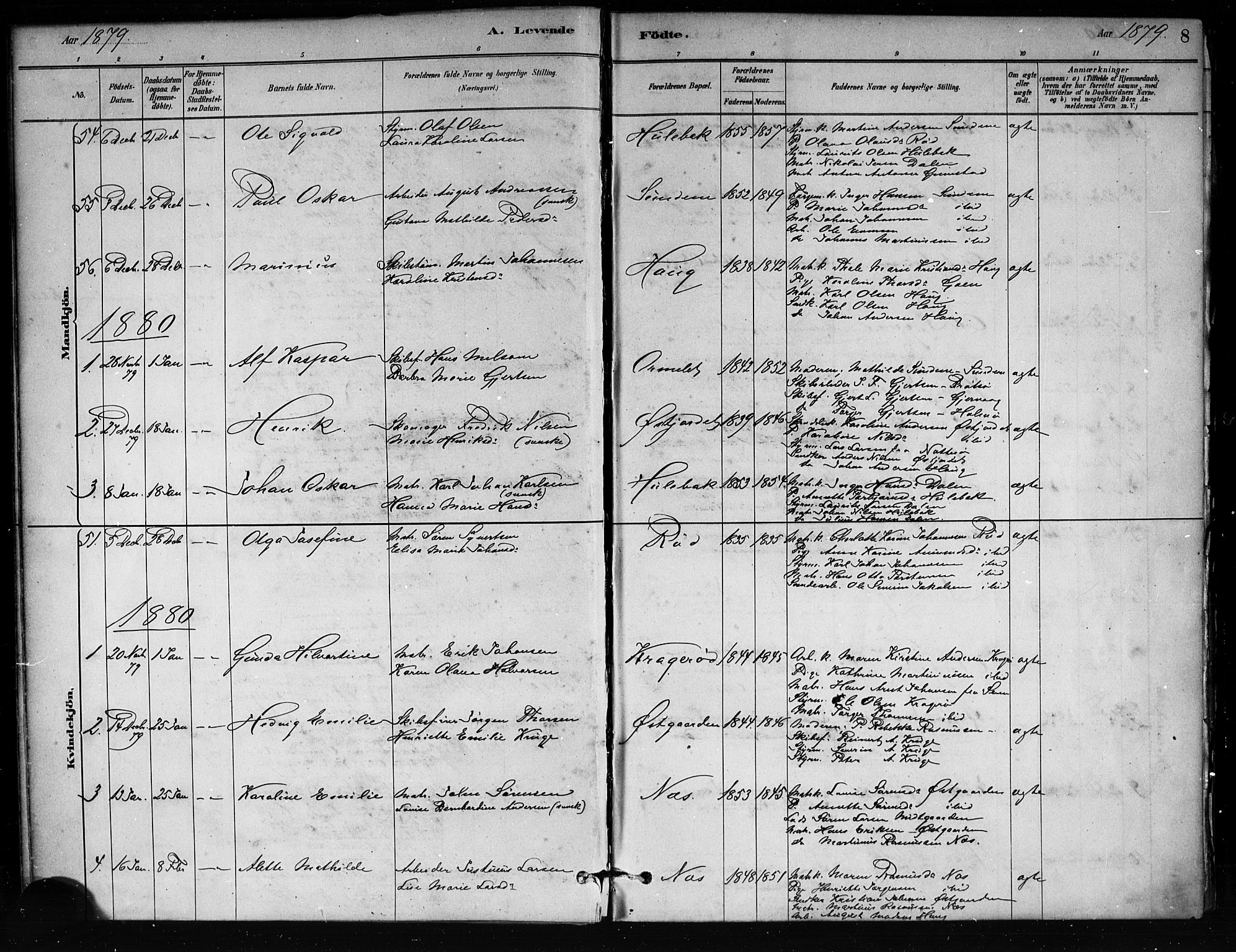 Tjøme kirkebøker, SAKO/A-328/F/Fa/L0001: Parish register (official) no. 1, 1879-1890, p. 8
