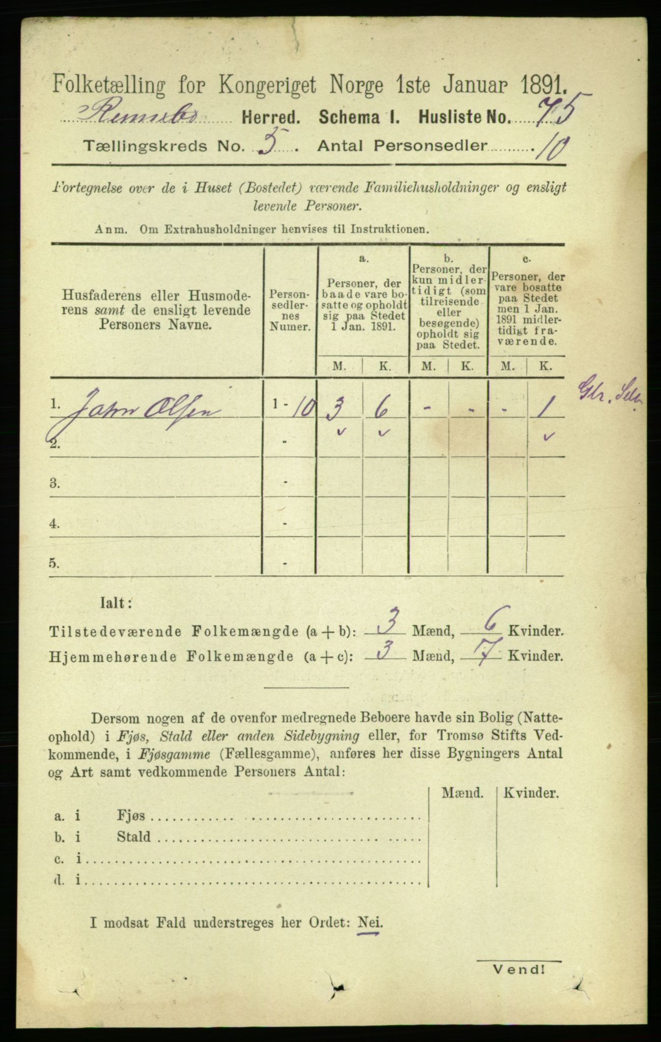 RA, 1891 census for 1635 Rennebu, 1891, p. 2636