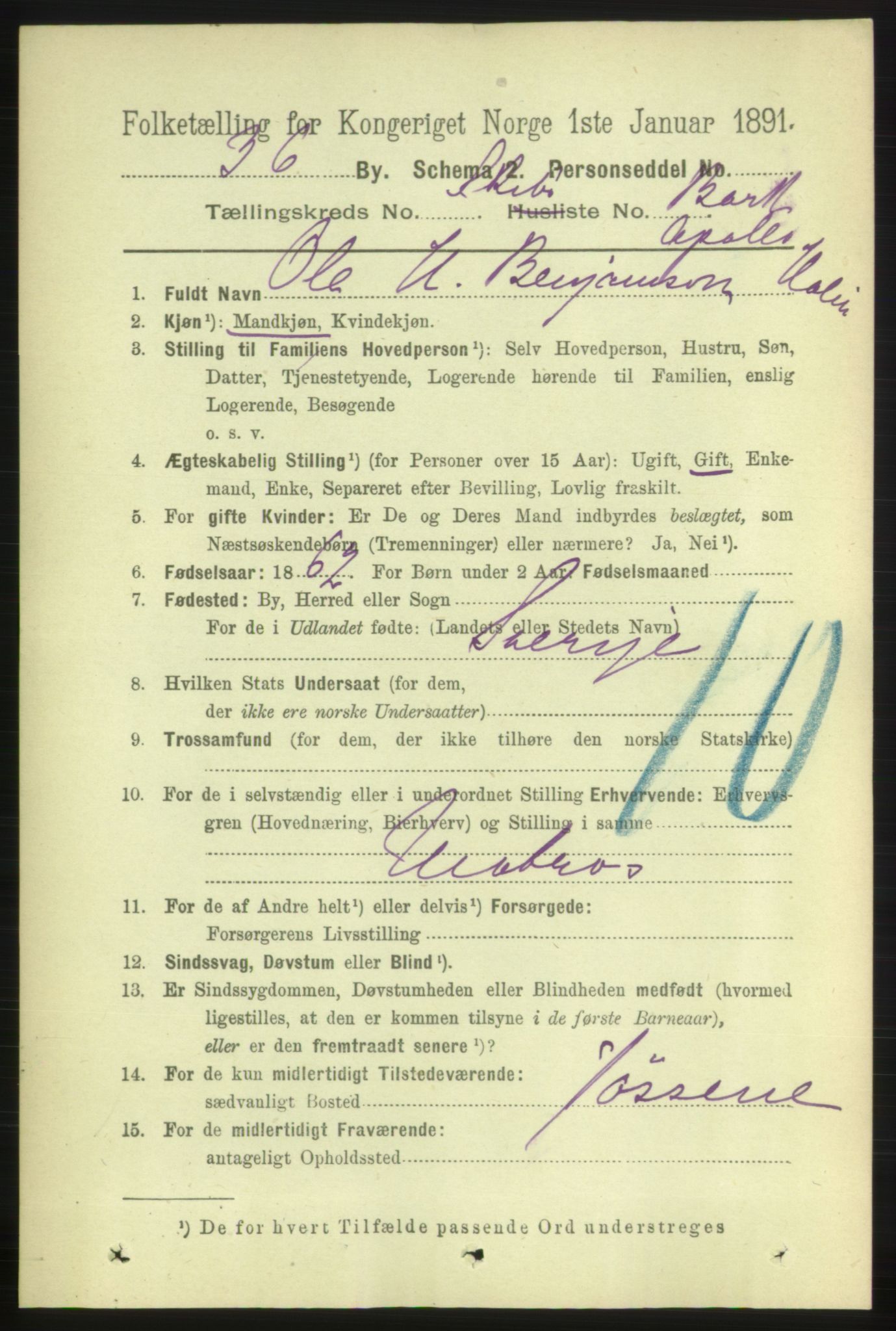 RA, 1891 census for 1001 Kristiansand, 1891, p. 16078