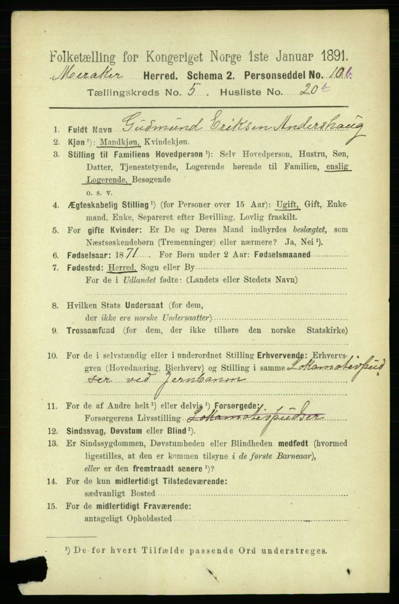 RA, 1891 census for 1711 Meråker, 1891, p. 2009