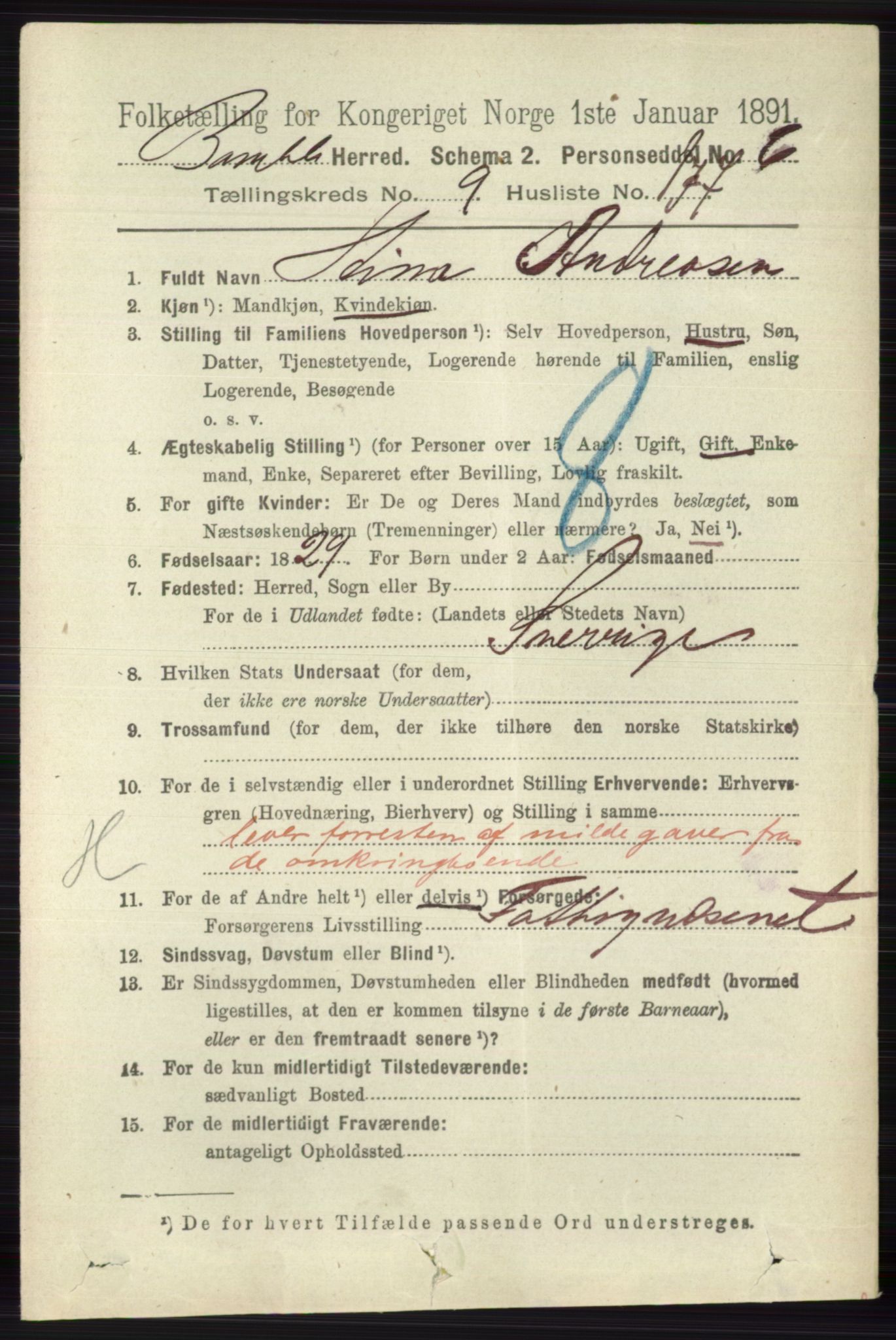 RA, 1891 census for 0814 Bamble, 1891, p. 5699