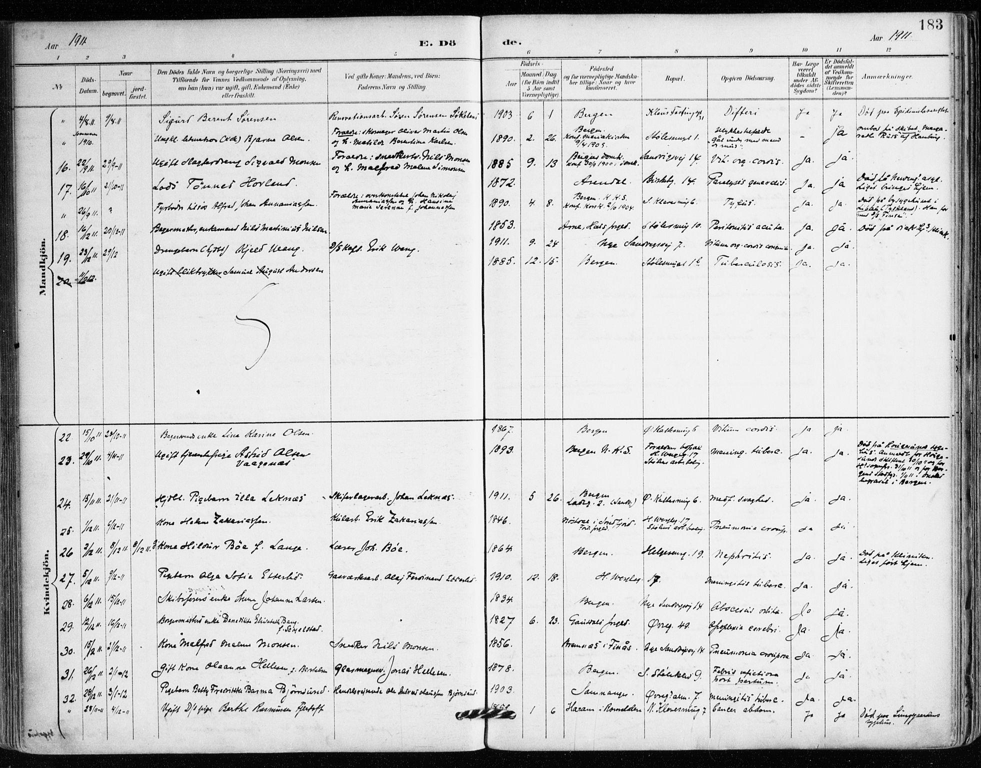 Mariakirken Sokneprestembete, AV/SAB-A-76901/H/Haa/L0008: Parish register (official) no. A 8, 1893-1942, p. 183