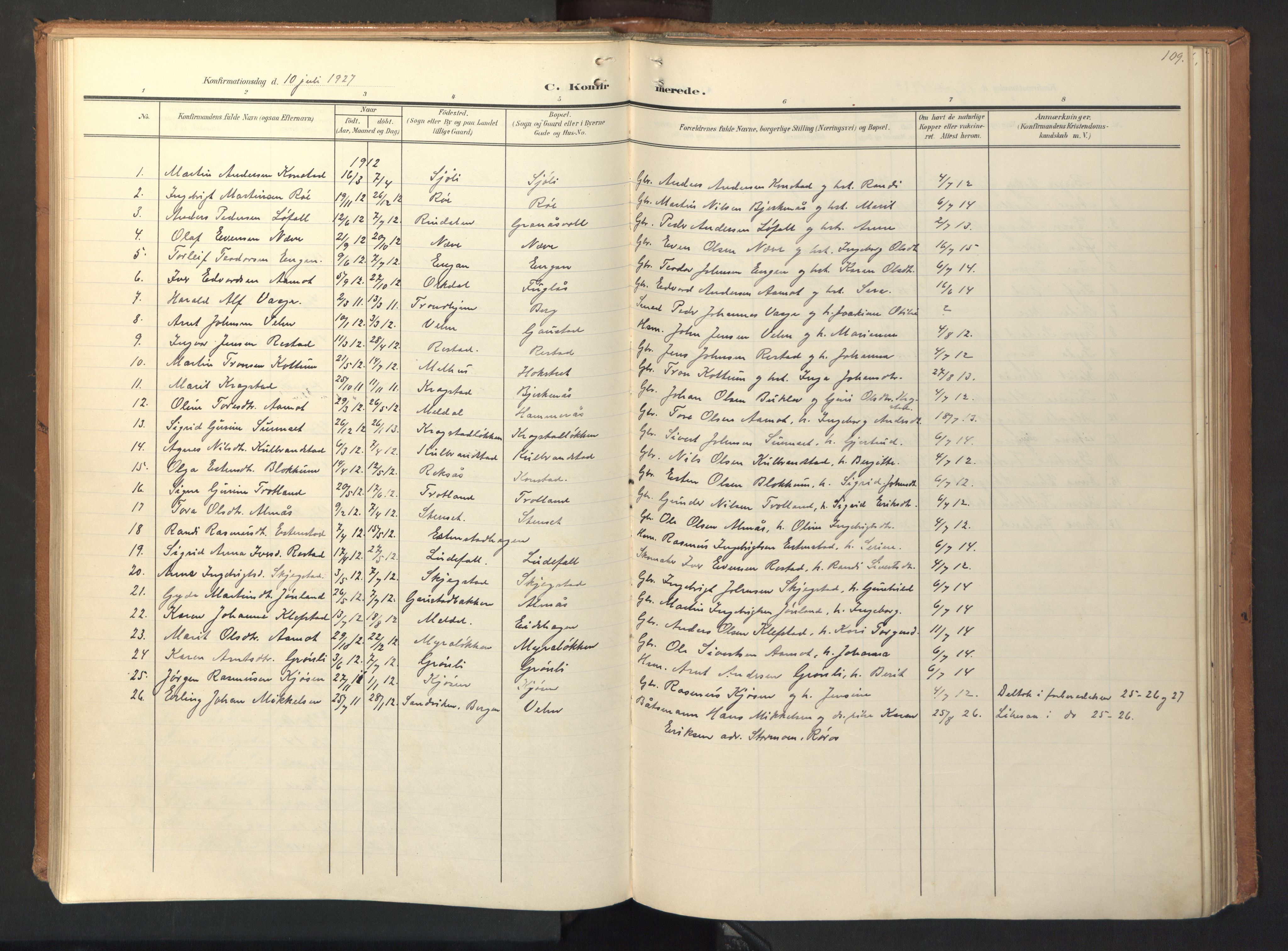 Ministerialprotokoller, klokkerbøker og fødselsregistre - Sør-Trøndelag, SAT/A-1456/694/L1128: Parish register (official) no. 694A02, 1906-1931, p. 109