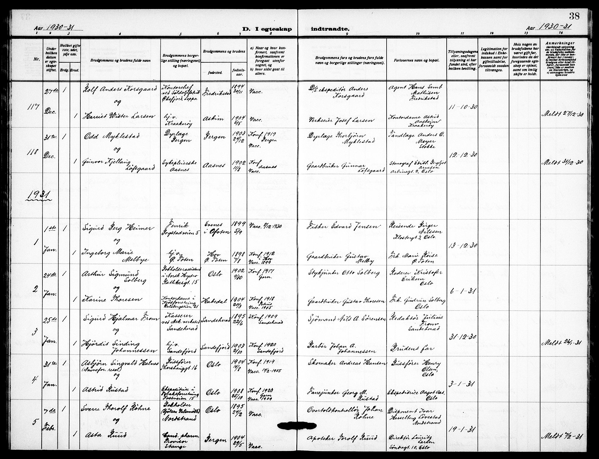 Garnisonsmenigheten Kirkebøker, AV/SAO-A-10846/F/Fa/L0019: Parish register (official) no. 19, 1928-1938, p. 38