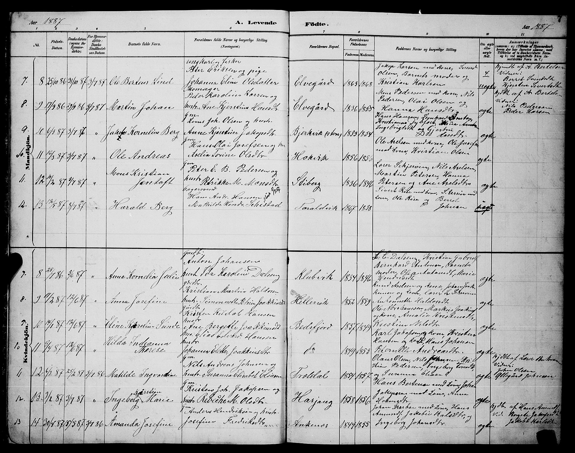 Ministerialprotokoller, klokkerbøker og fødselsregistre - Nordland, AV/SAT-A-1459/866/L0952: Parish register (copy) no. 866C01, 1886-1899, p. 7