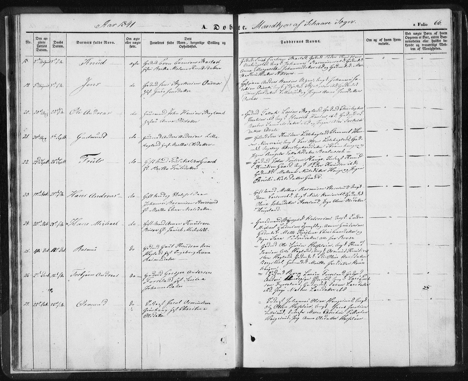 Torvastad sokneprestkontor, SAST/A -101857/H/Ha/Haa/L0006: Parish register (official) no. A 6, 1836-1847, p. 66