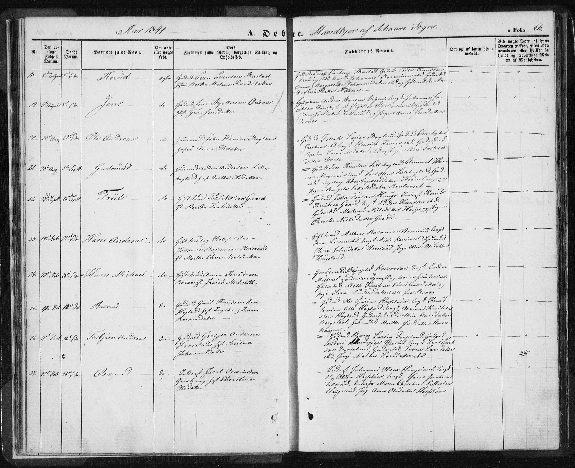 Torvastad sokneprestkontor, AV/SAST-A -101857/H/Ha/Haa/L0006: Parish register (official) no. A 6, 1836-1847, p. 66