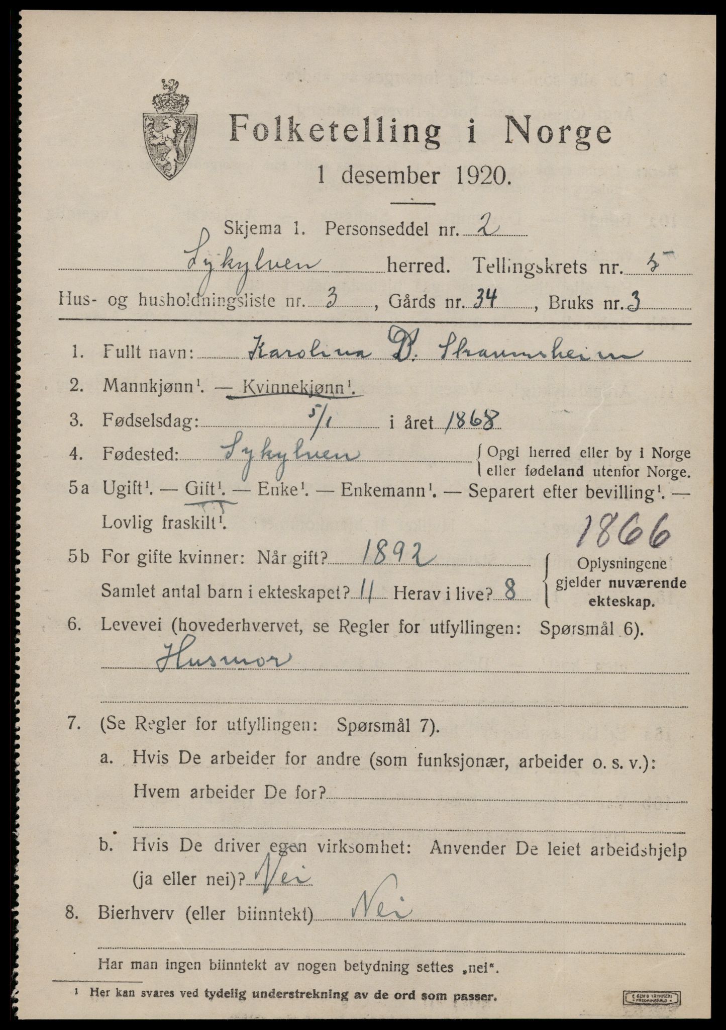 SAT, 1920 census for Sykkylven, 1920, p. 3223