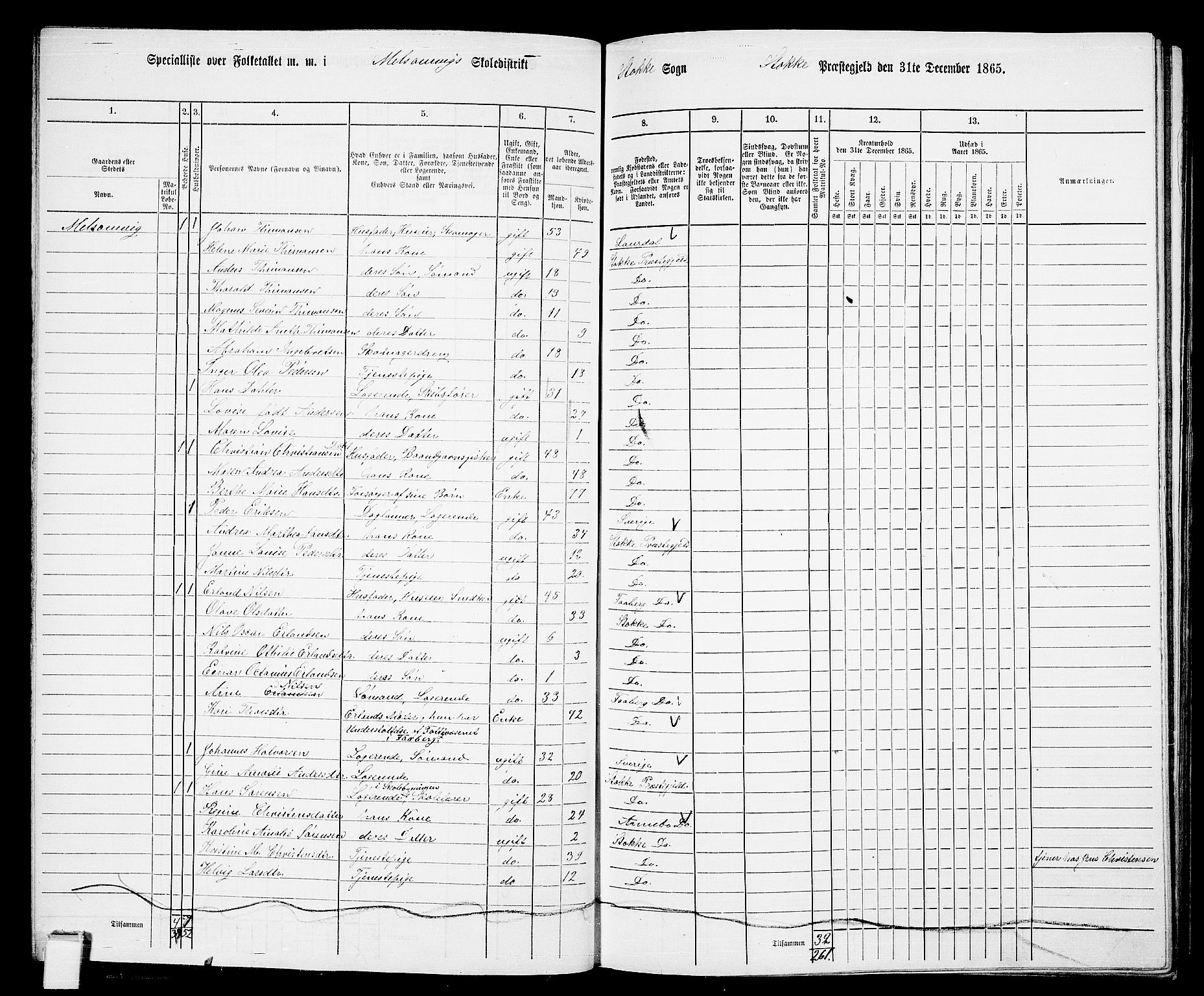 RA, 1865 census for Stokke, 1865, p. 46