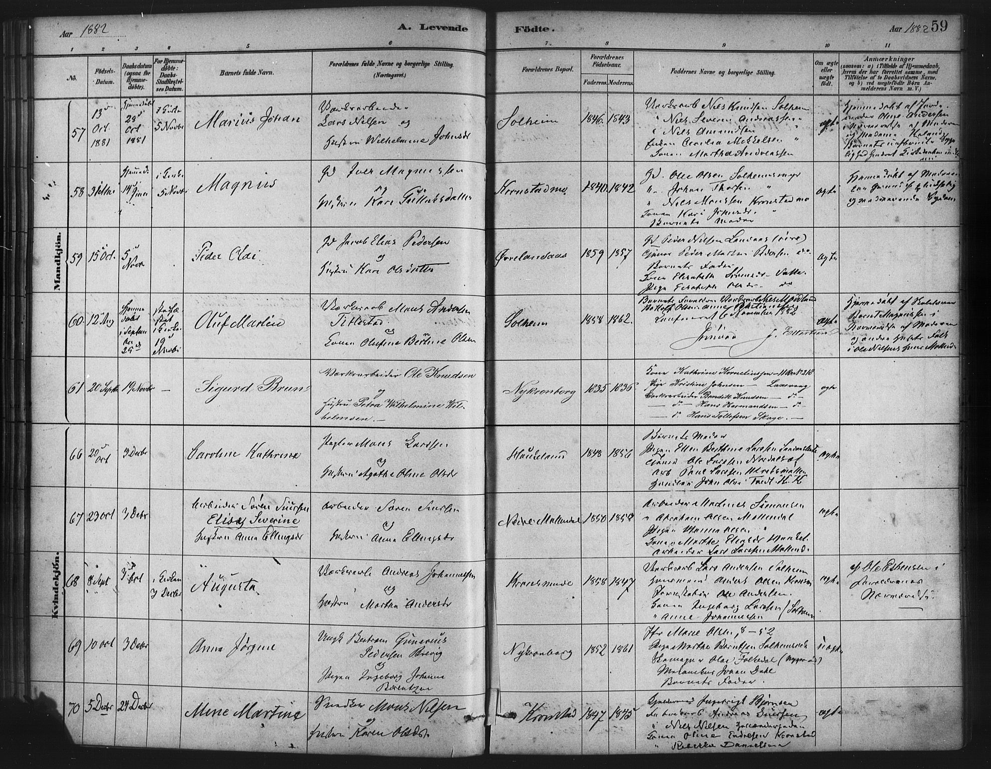 St. Jørgens hospital og Årstad sokneprestembete, AV/SAB-A-99934: Parish register (official) no. A 7, 1879-1886, p. 59