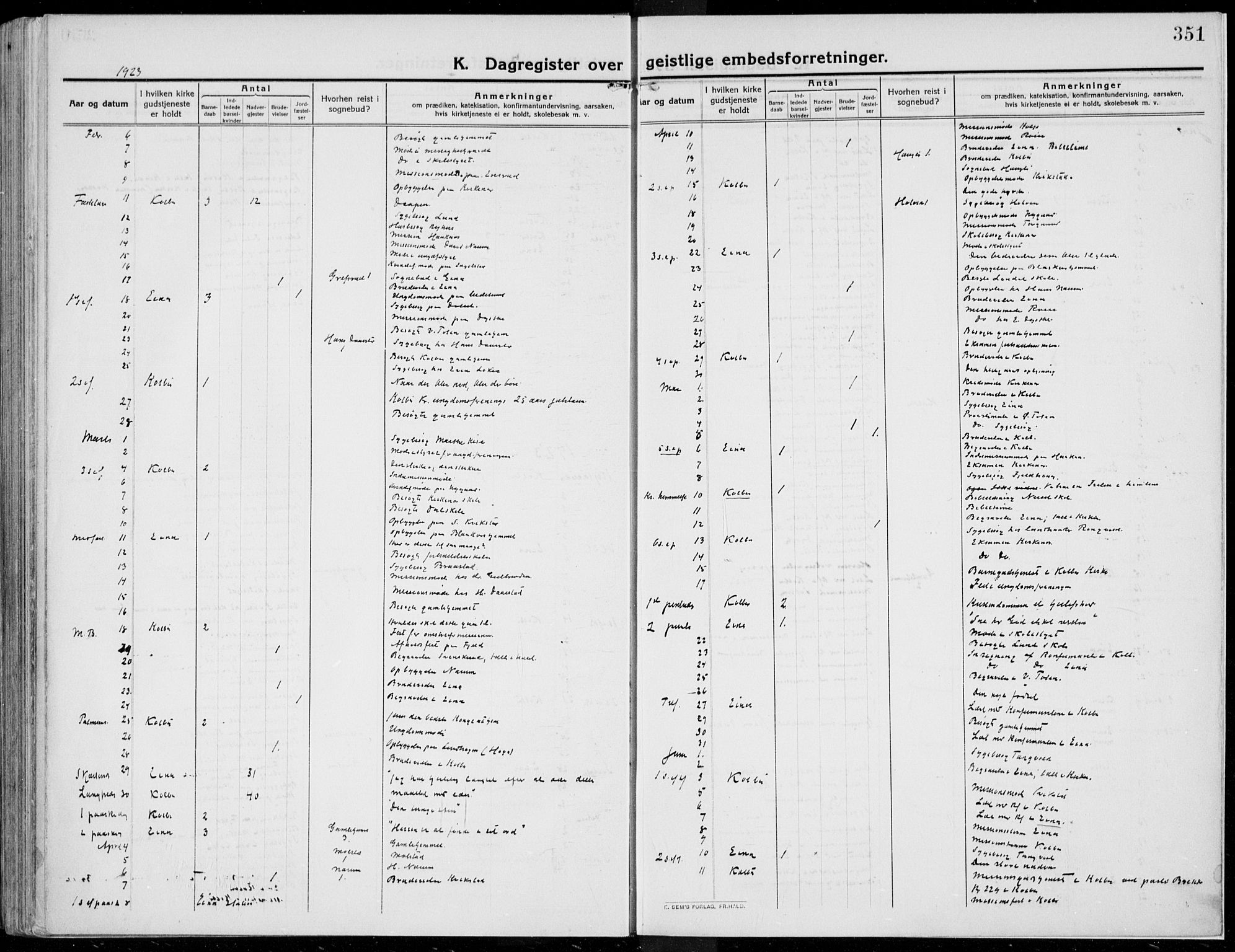 Kolbu prestekontor, AV/SAH-PREST-110/H/Ha/Haa/L0002: Parish register (official) no. 2, 1912-1926, p. 351