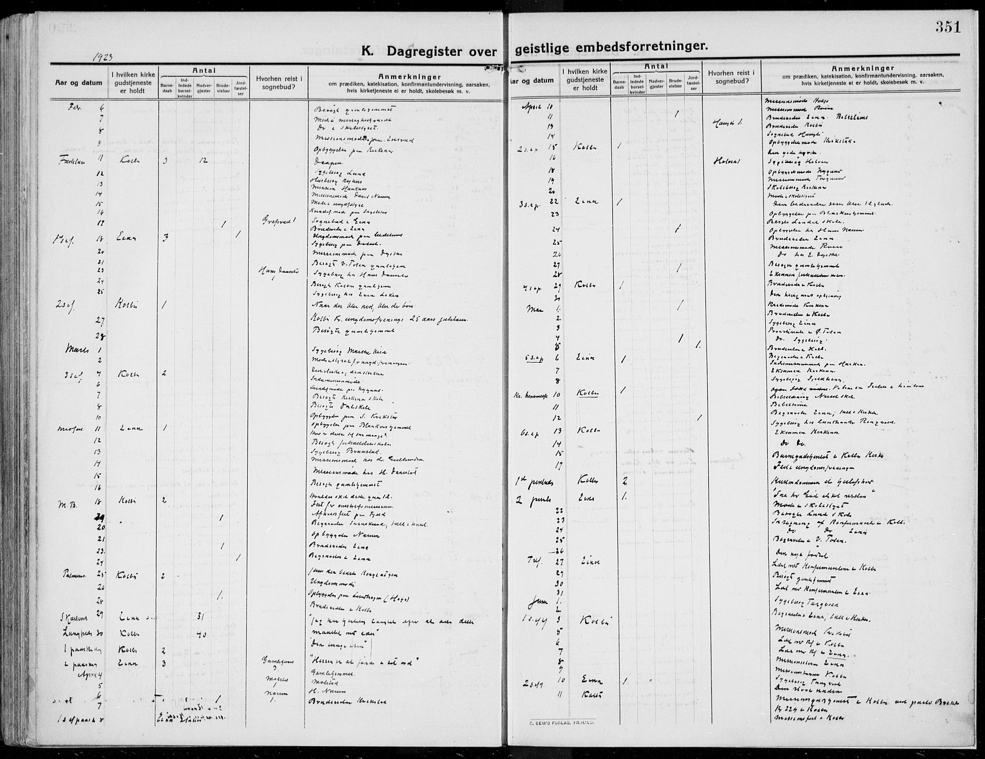 Kolbu prestekontor, SAH/PREST-110/H/Ha/Haa/L0002: Parish register (official) no. 2, 1912-1926, p. 351