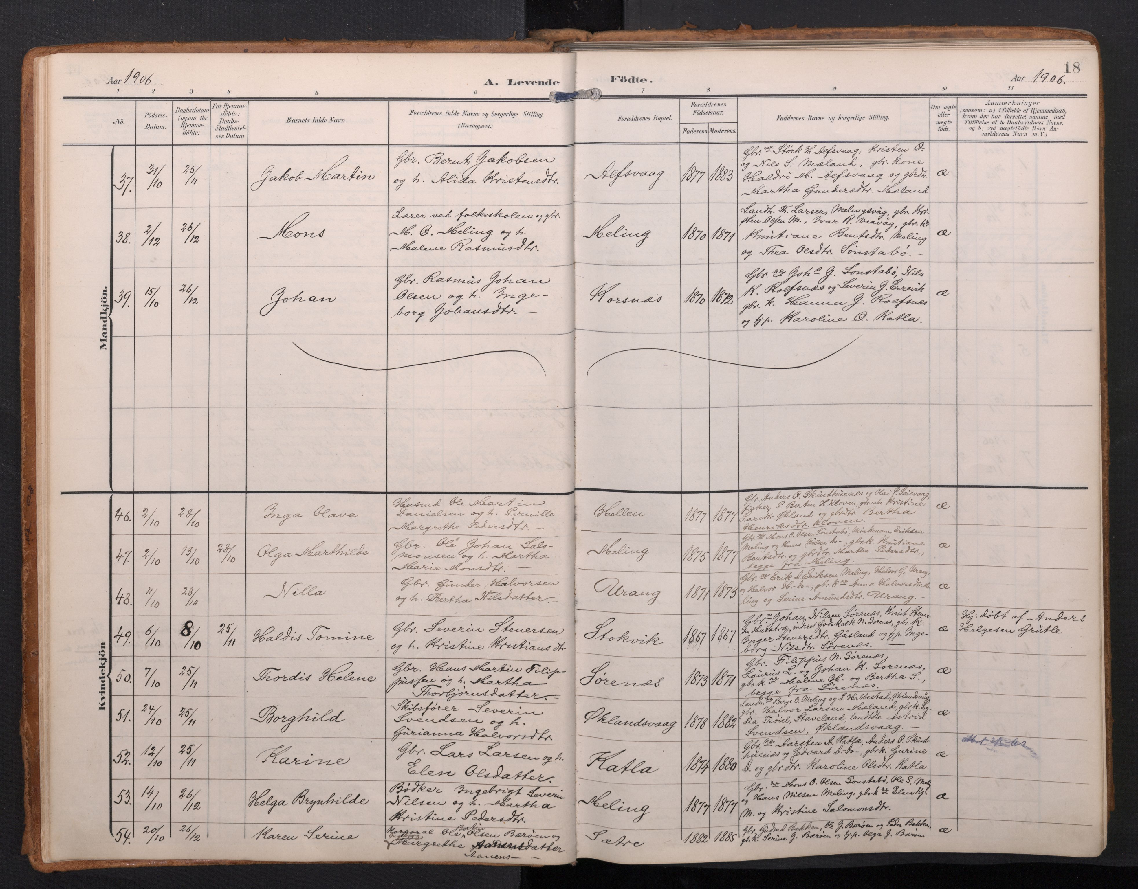 Finnås sokneprestembete, AV/SAB-A-99925/H/Ha/Haa/Haac/L0003: Parish register (official) no. C 3, 1905-1917, p. 18