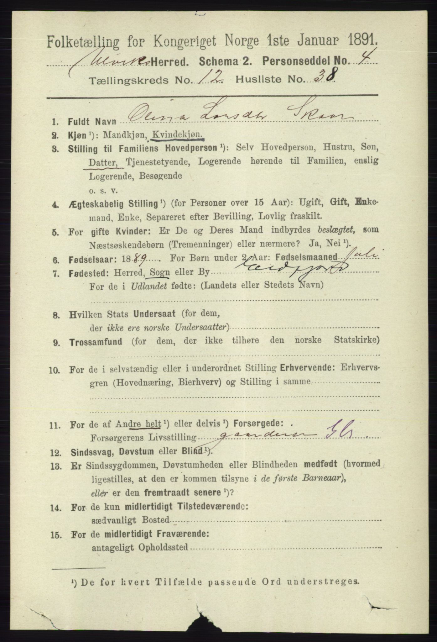 RA, 1891 census for 1233 Ulvik, 1891, p. 3824