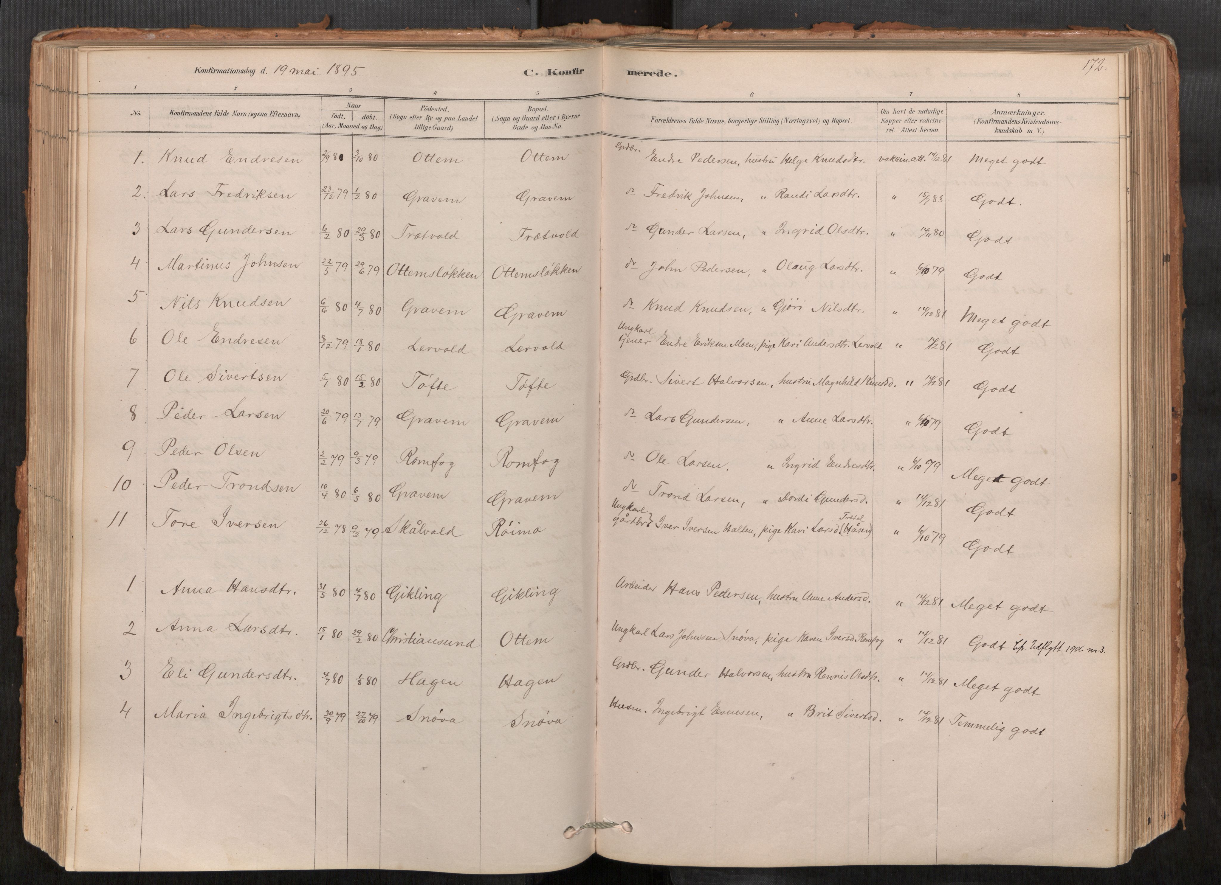 Sunndal sokneprestkontor, AV/SAT-A-1085/1/I/I1/I1a/L0001: Parish register (official) no. 1, 1877-1914, p. 172