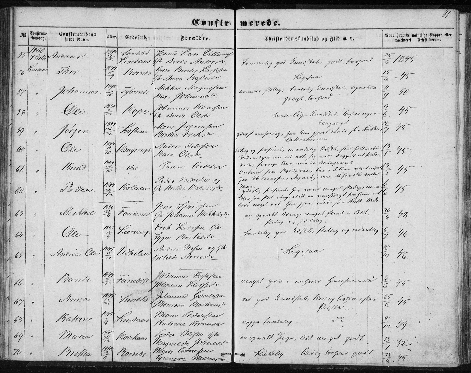 Lindås Sokneprestembete, AV/SAB-A-76701/H/Haa/Haaa/L0013: Parish register (official) no. A 13, 1848-1862, p. 81