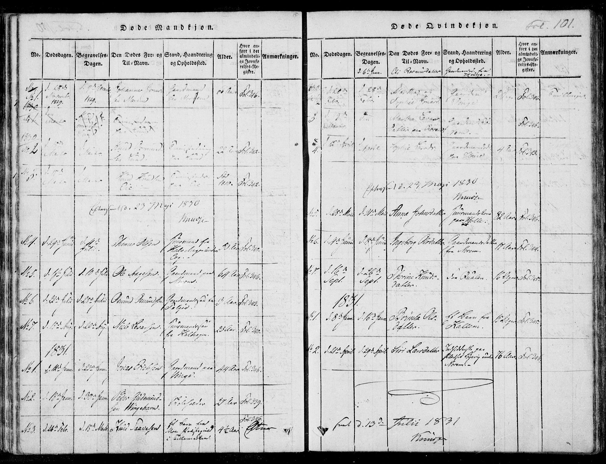 Nedstrand sokneprestkontor, AV/SAST-A-101841/01/IV: Parish register (official) no. A 7, 1816-1870, p. 101