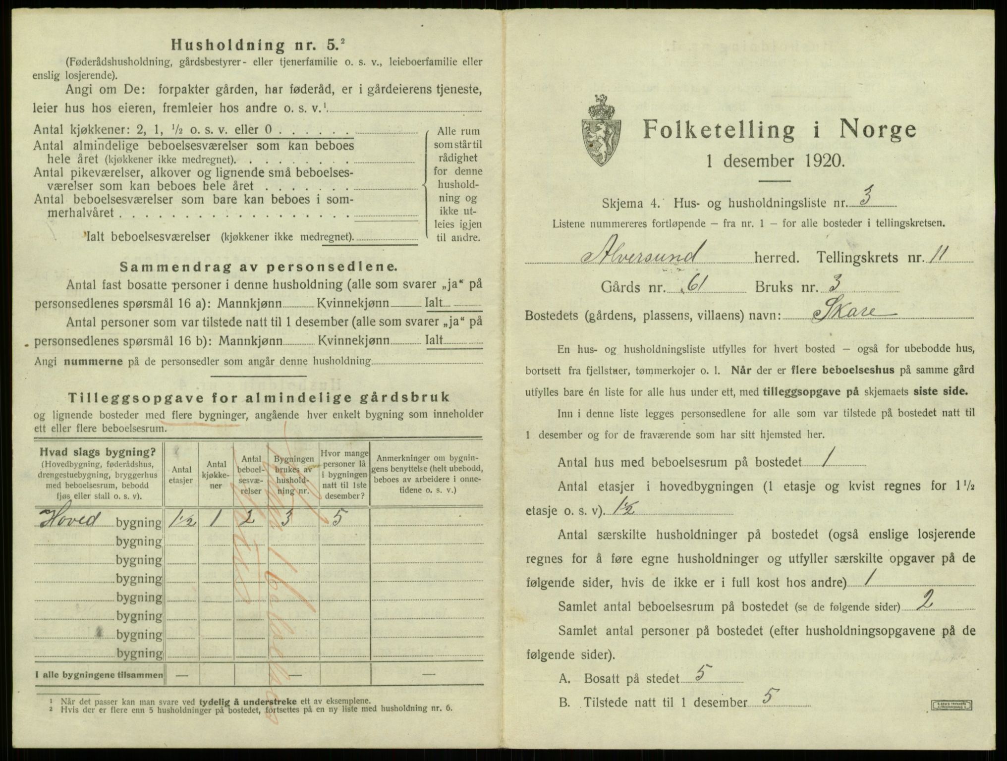 SAB, 1920 census for Alversund, 1920, p. 866