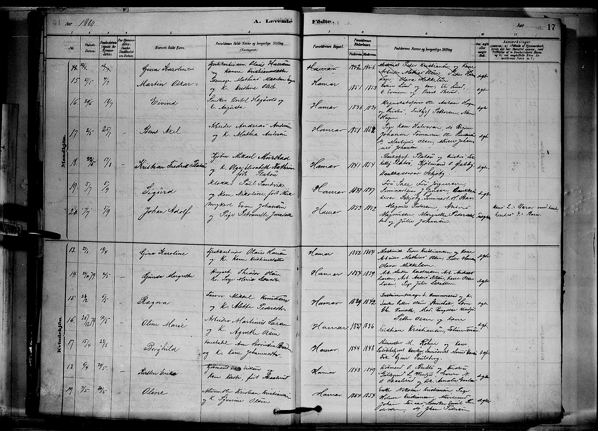 Vang prestekontor, Hedmark, AV/SAH-PREST-008/H/Ha/Hab/L0012: Parish register (copy) no. 12, 1878-1889, p. 17