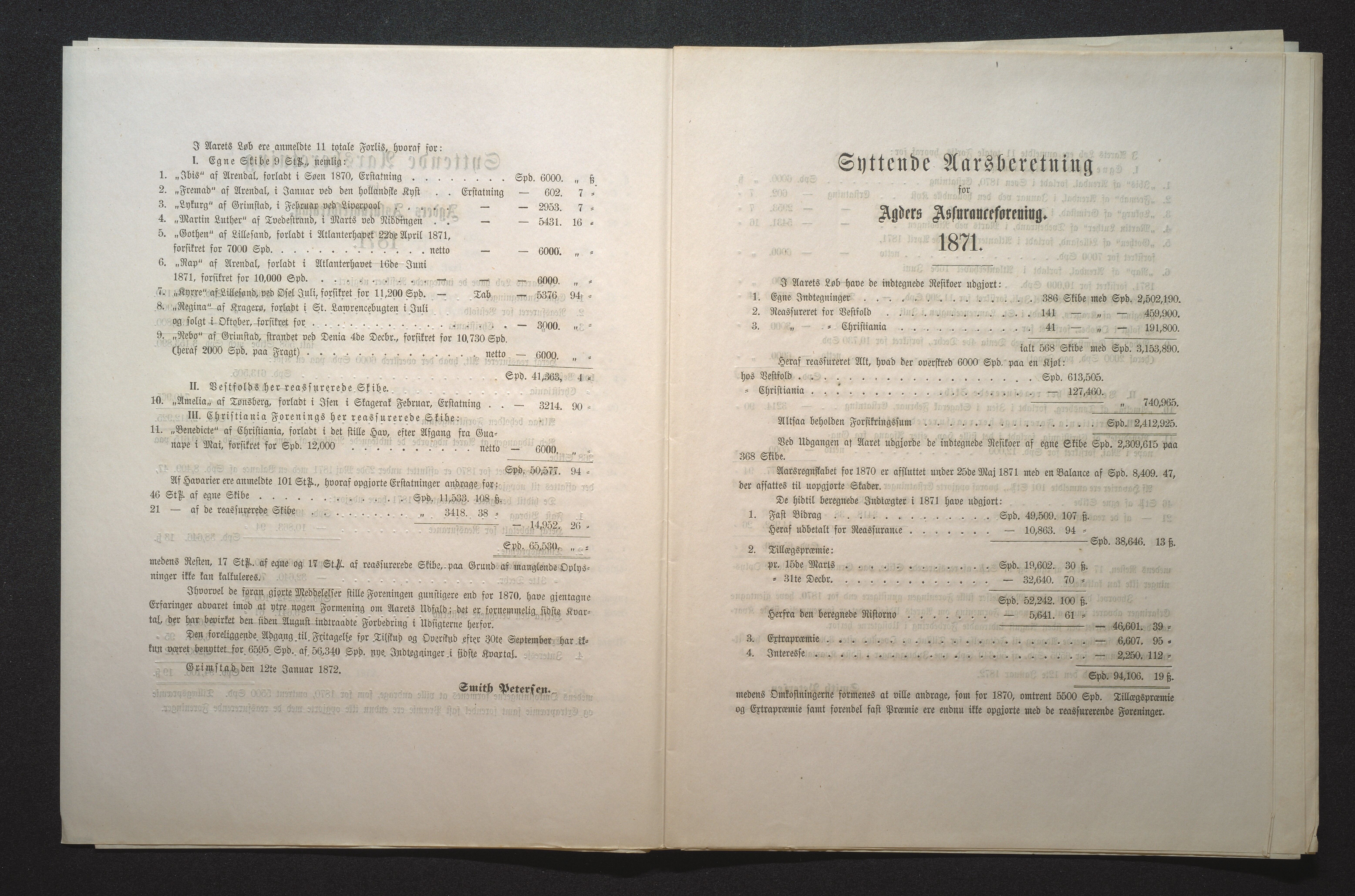 Agders Gjensidige Assuranceforening, AAKS/PA-1718/05/L0001: Regnskap, seilavdeling, pakkesak, 1855-1880