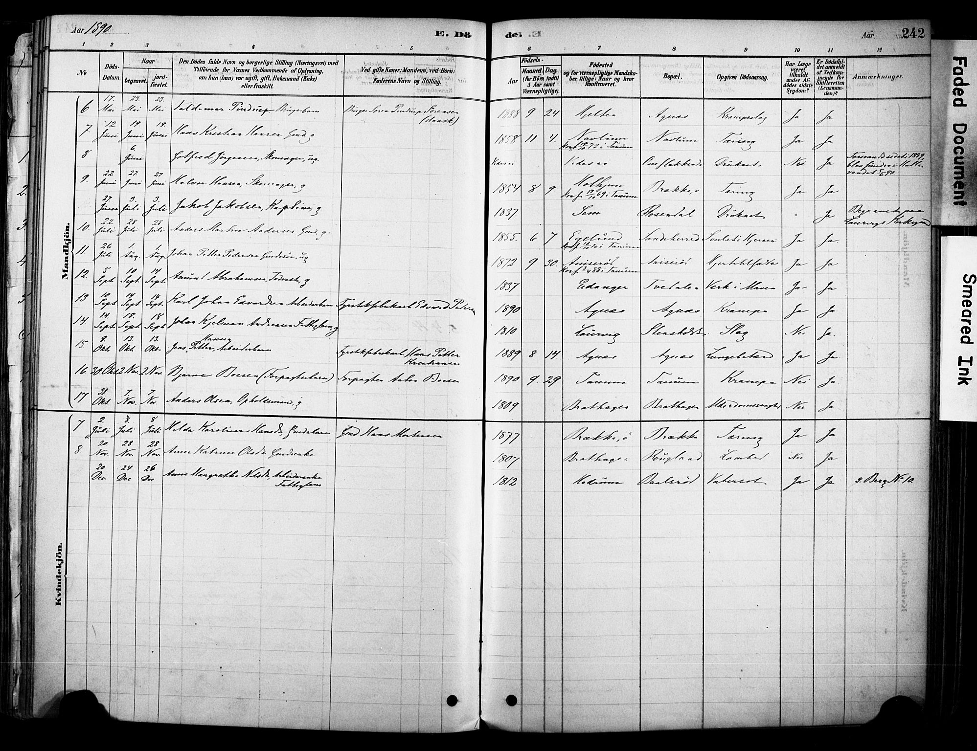 Brunlanes kirkebøker, AV/SAKO-A-342/F/Fc/L0001: Parish register (official) no. III 1, 1878-1899, p. 242