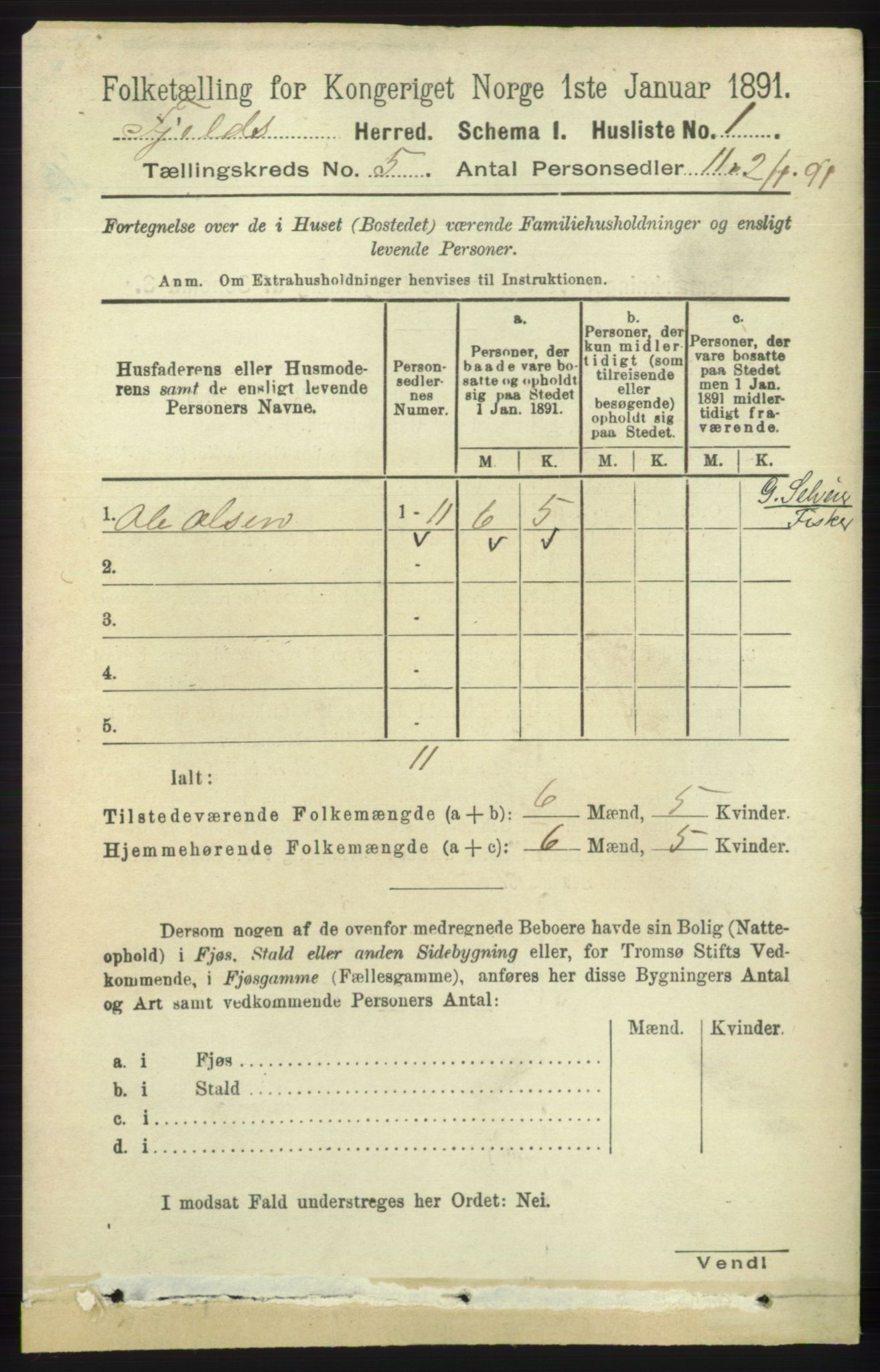 RA, 1891 census for 1246 Fjell, 1891, p. 2484