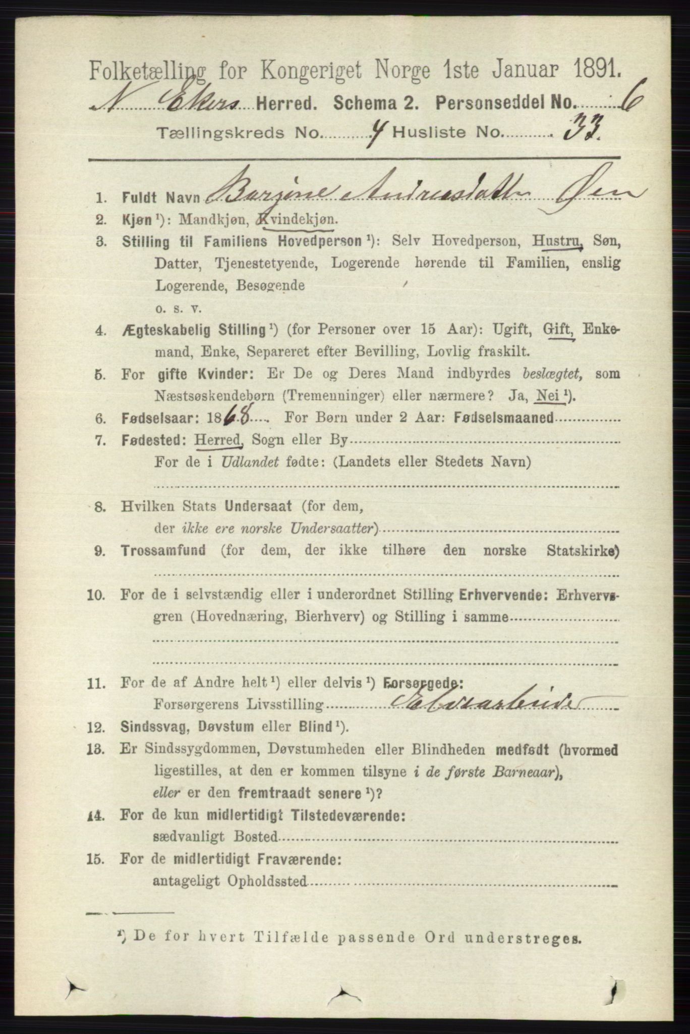RA, 1891 census for 0625 Nedre Eiker, 1891, p. 2125