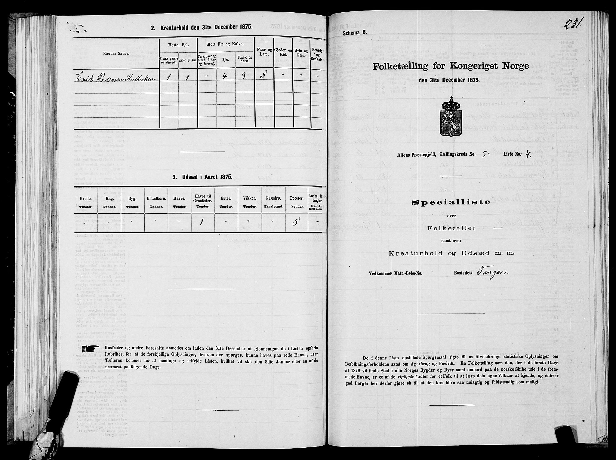 SATØ, 1875 census for 2012P Alta, 1875, p. 2231