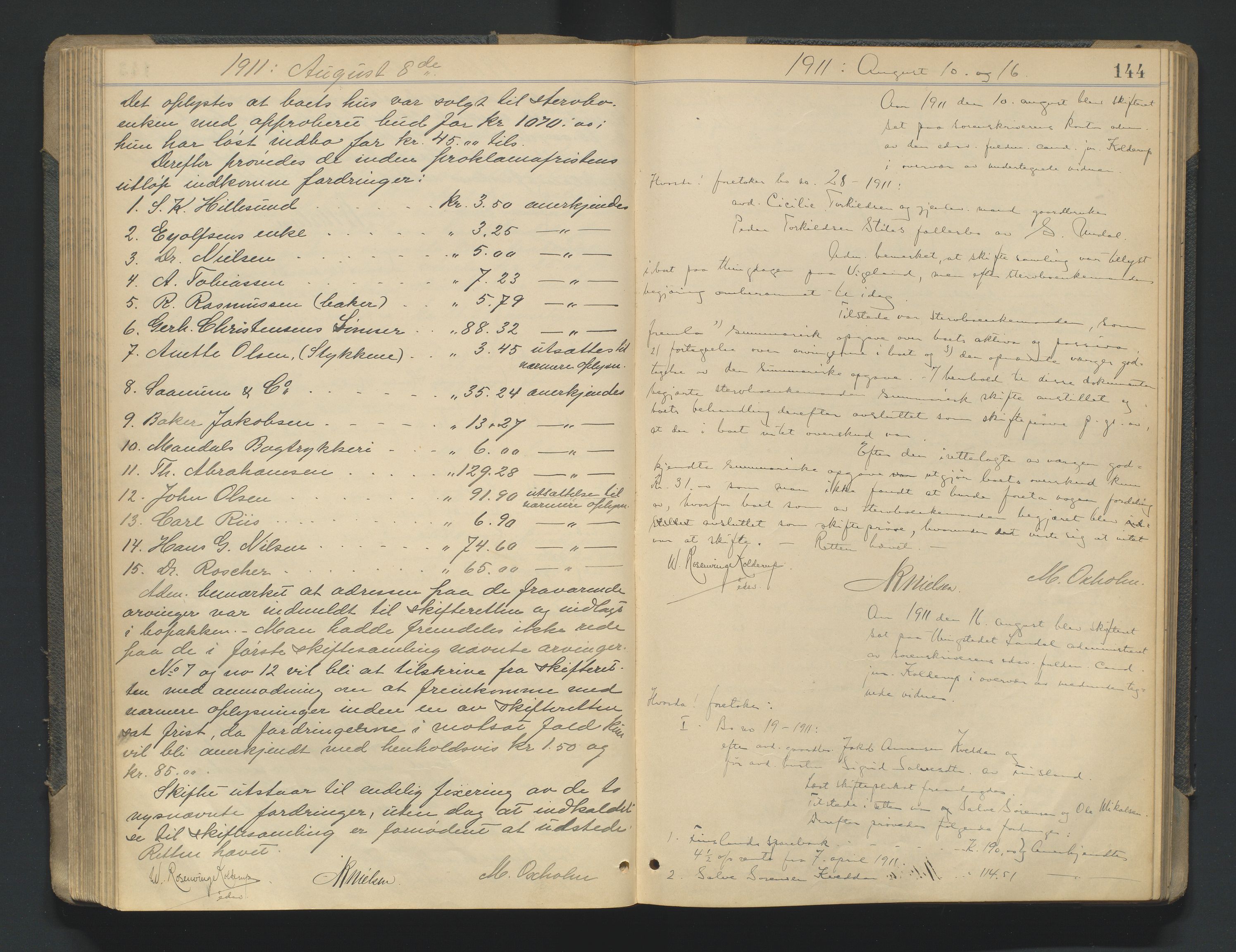 Mandal sorenskriveri, AV/SAK-1221-0005/001/H/Hc/L0081: Skifteforhandlingsprotokoll nr 13, 1909-1913, p. 144
