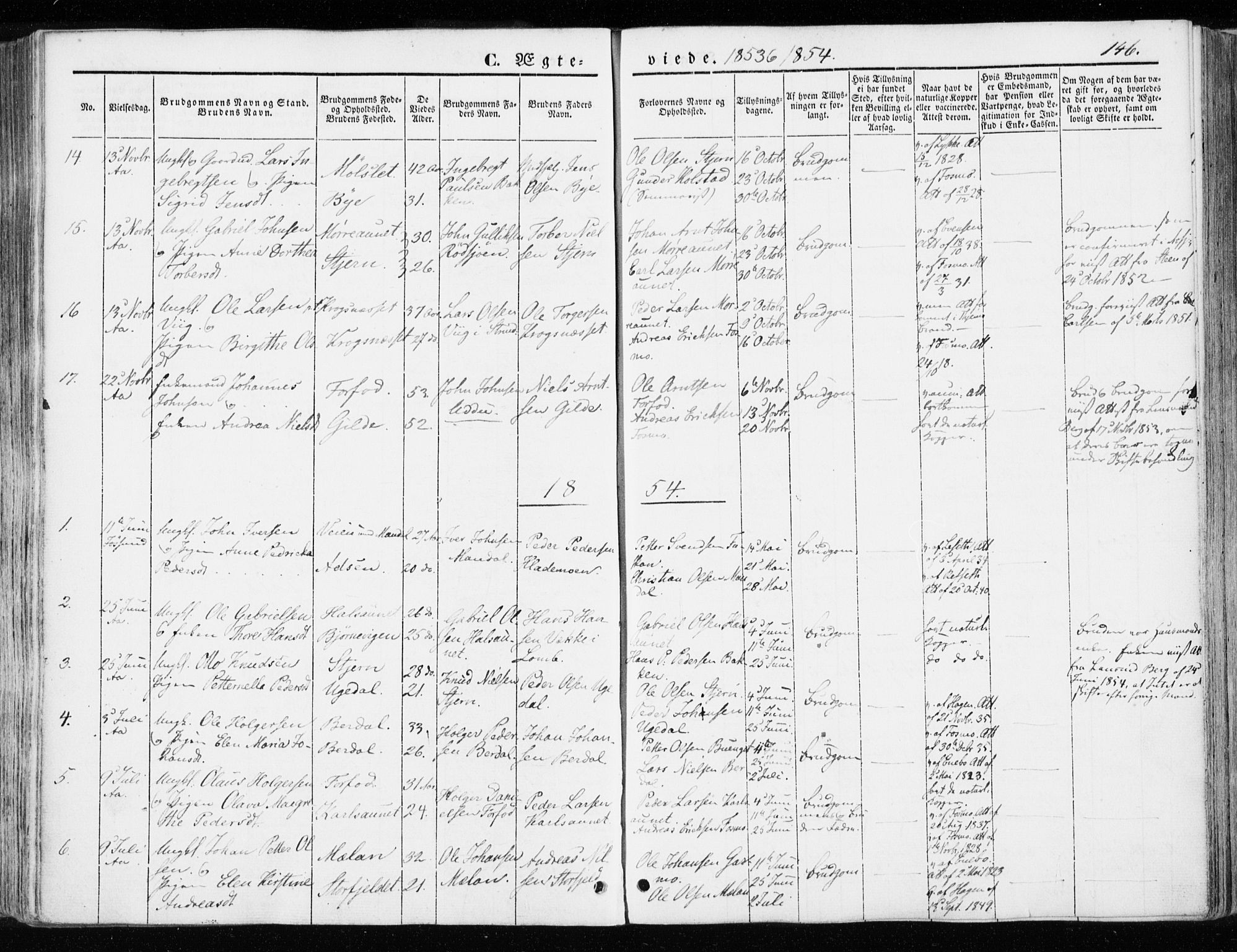 Ministerialprotokoller, klokkerbøker og fødselsregistre - Sør-Trøndelag, SAT/A-1456/655/L0677: Parish register (official) no. 655A06, 1847-1860, p. 146